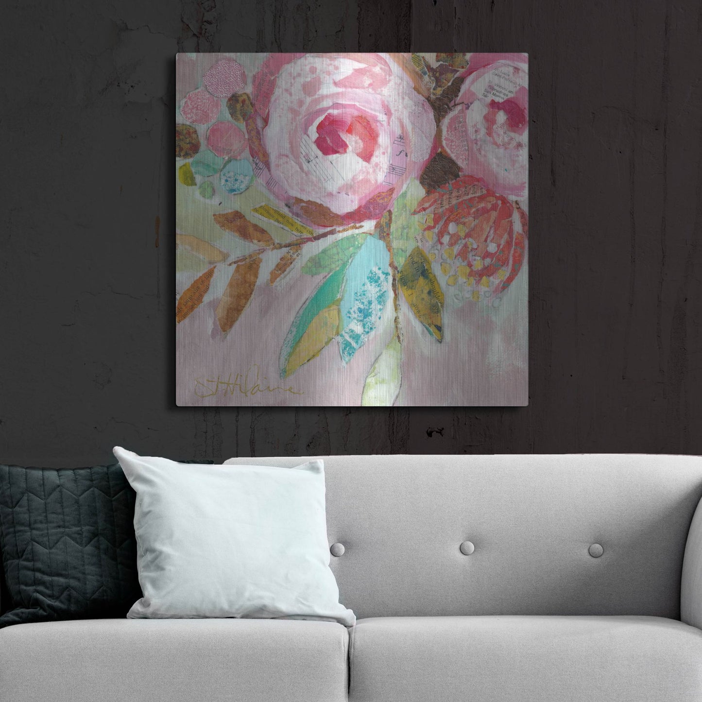 Luxe Metal Art 'Dream Floral 3' by St. Hilaire Elizabeth, Metal Wall Art,36x36