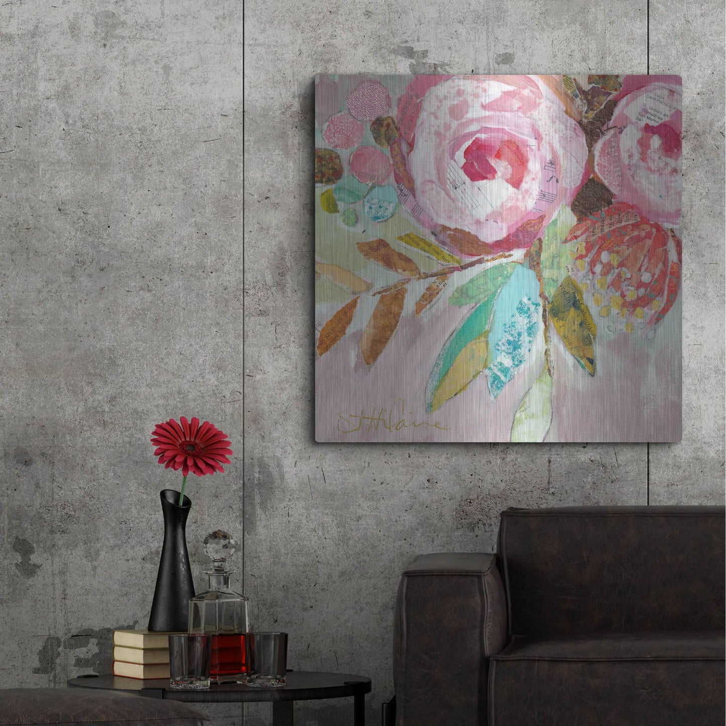 Luxe Metal Art 'Dream Floral 3' by St. Hilaire Elizabeth, Metal Wall Art,36x36