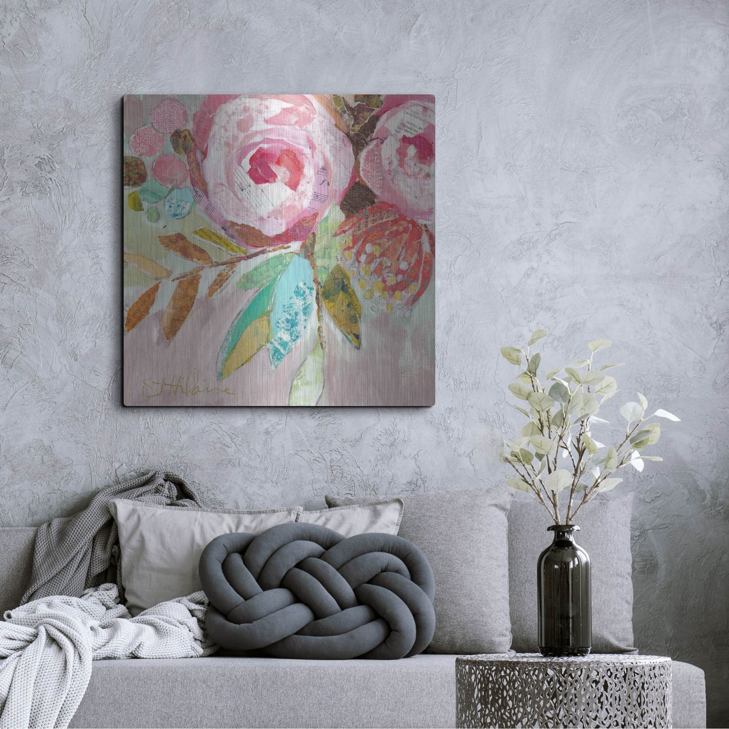 Luxe Metal Art 'Dream Floral 3' by St. Hilaire Elizabeth, Metal Wall Art,36x36