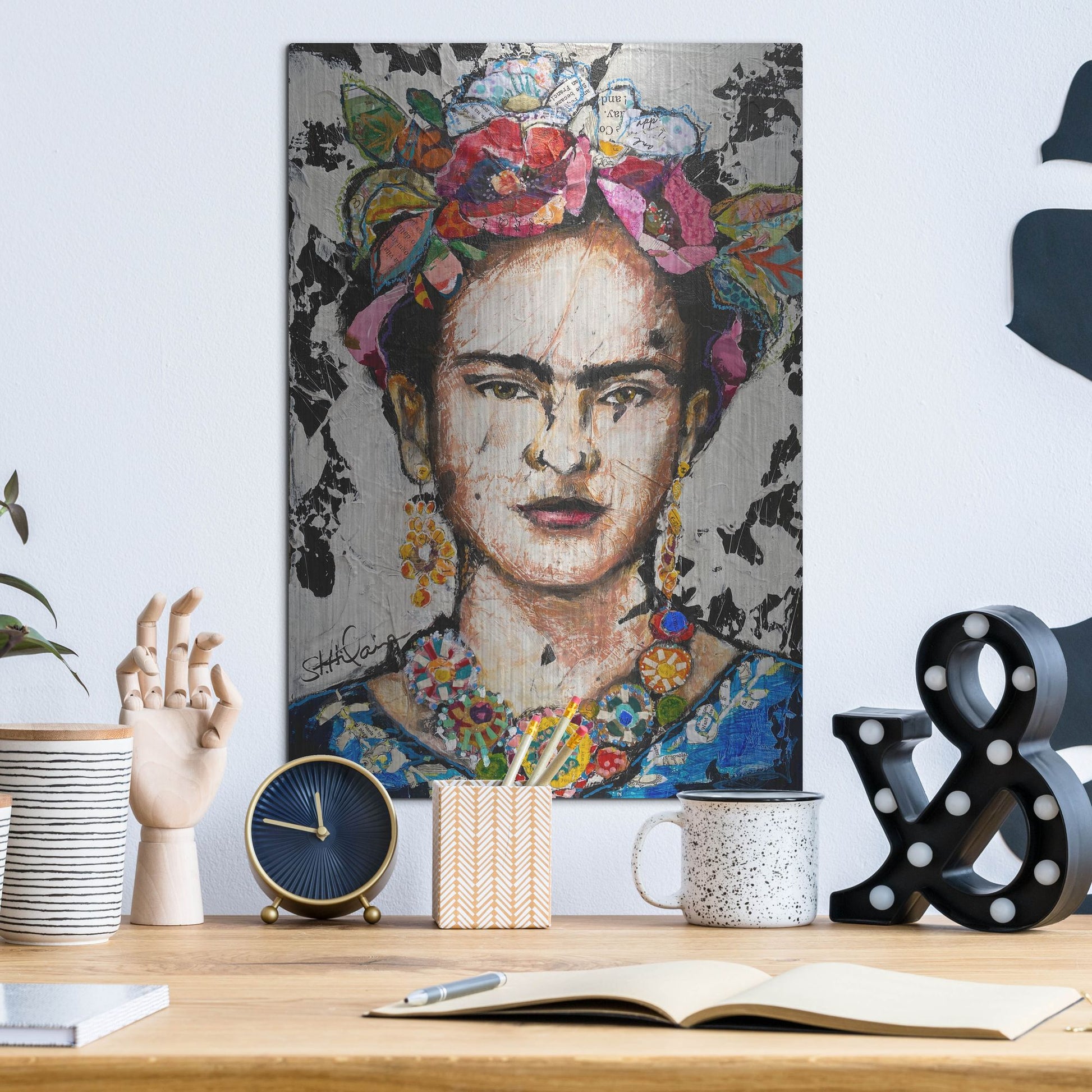 Luxe Metal Art 'Frida' by St. Hilaire Elizabeth, Metal Wall Art,12x16