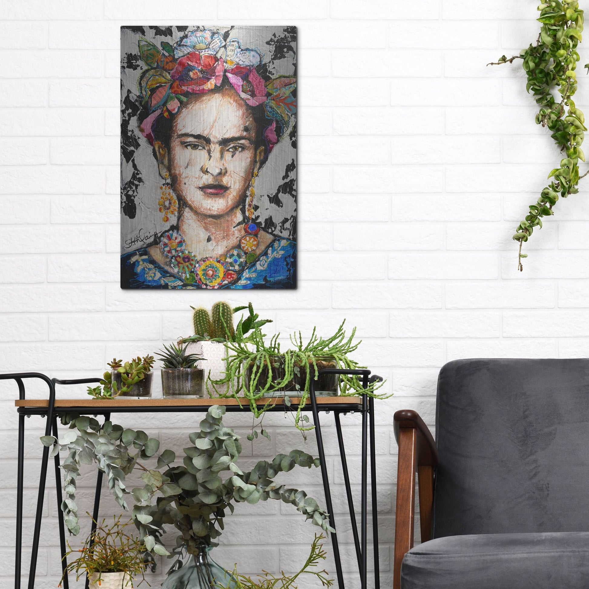 Luxe Metal Art 'Frida' by St. Hilaire Elizabeth, Metal Wall Art,12x16