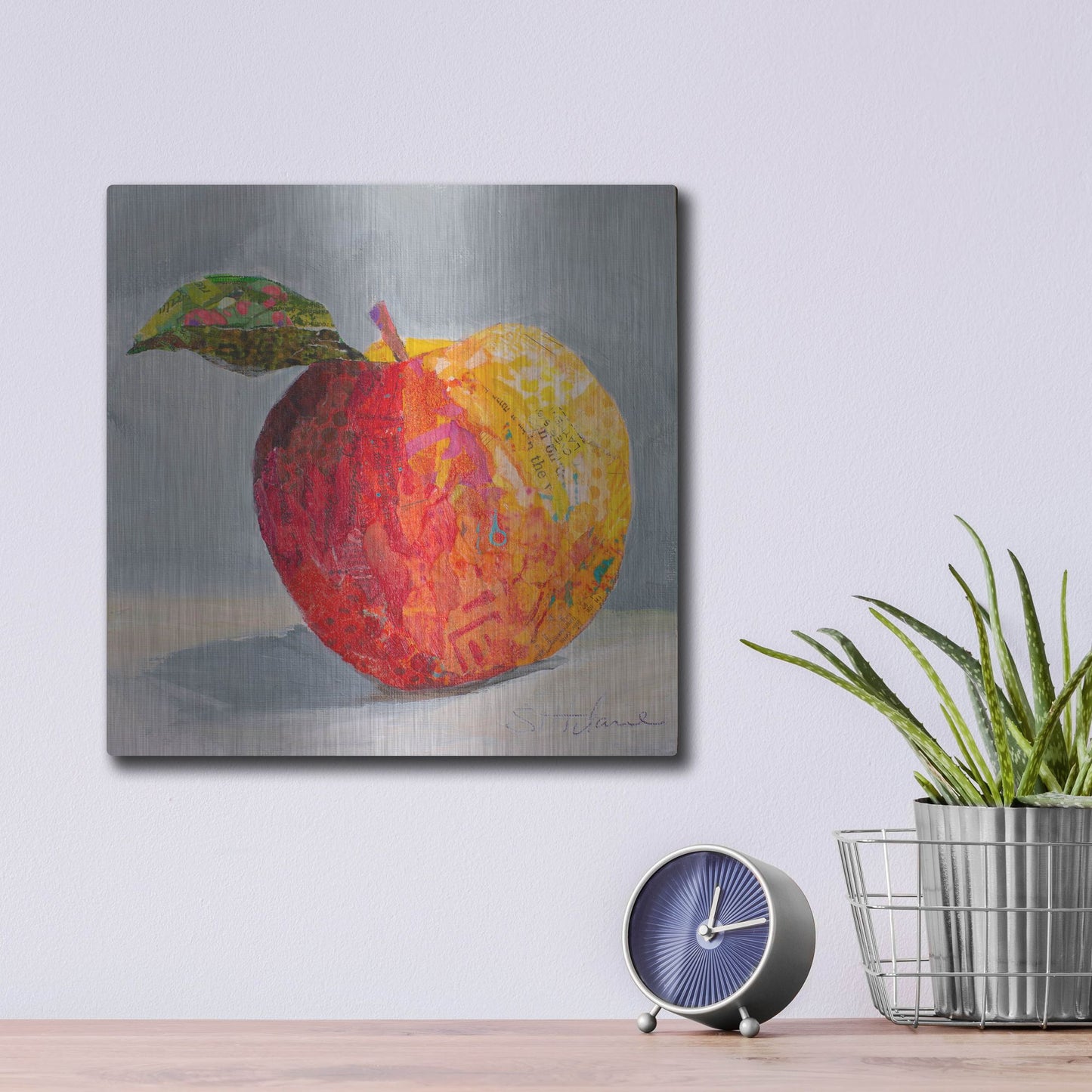 Luxe Metal Art 'A is for Apple' by St. Hilaire Elizabeth, Metal Wall Art,12x12