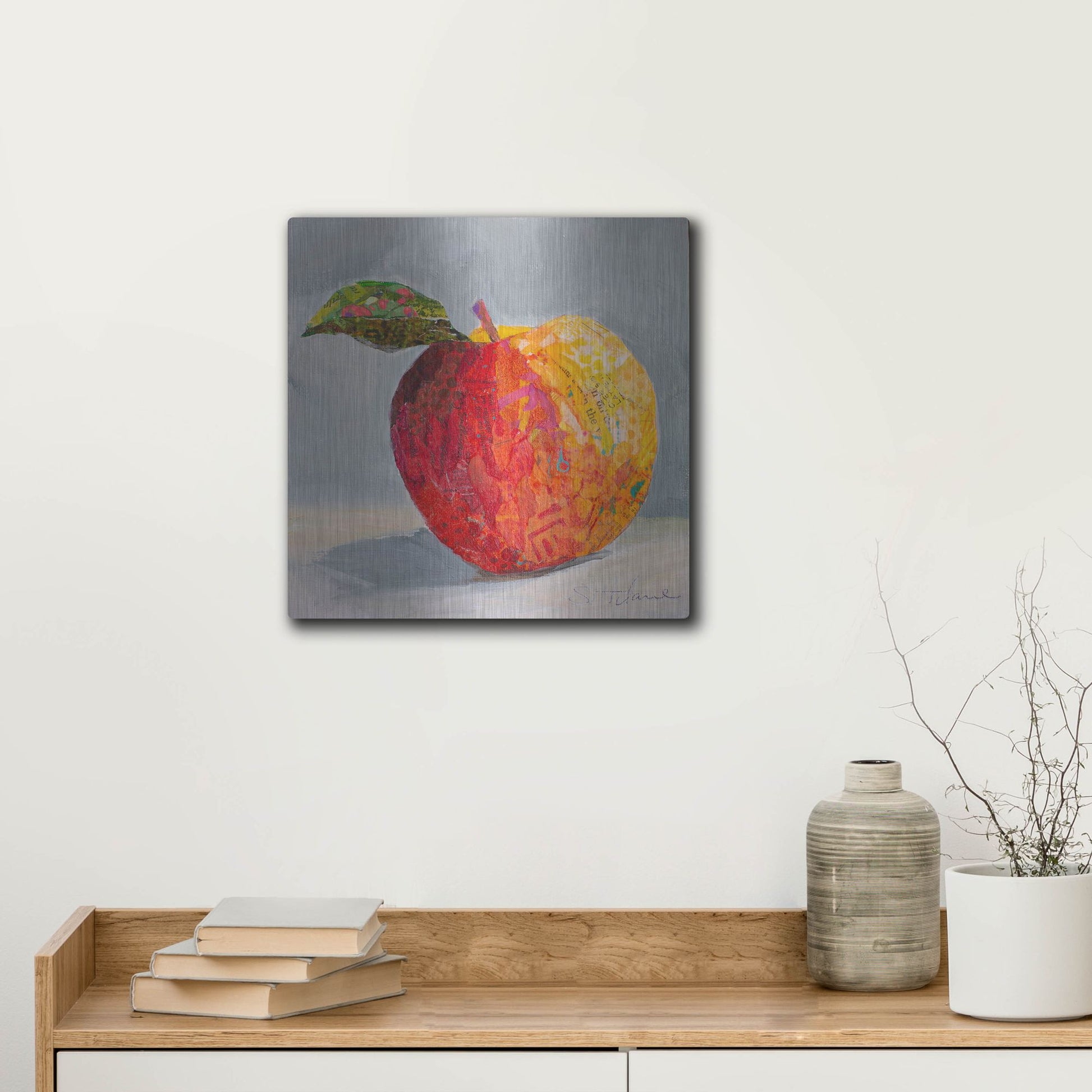 Luxe Metal Art 'A is for Apple' by St. Hilaire Elizabeth, Metal Wall Art,12x12