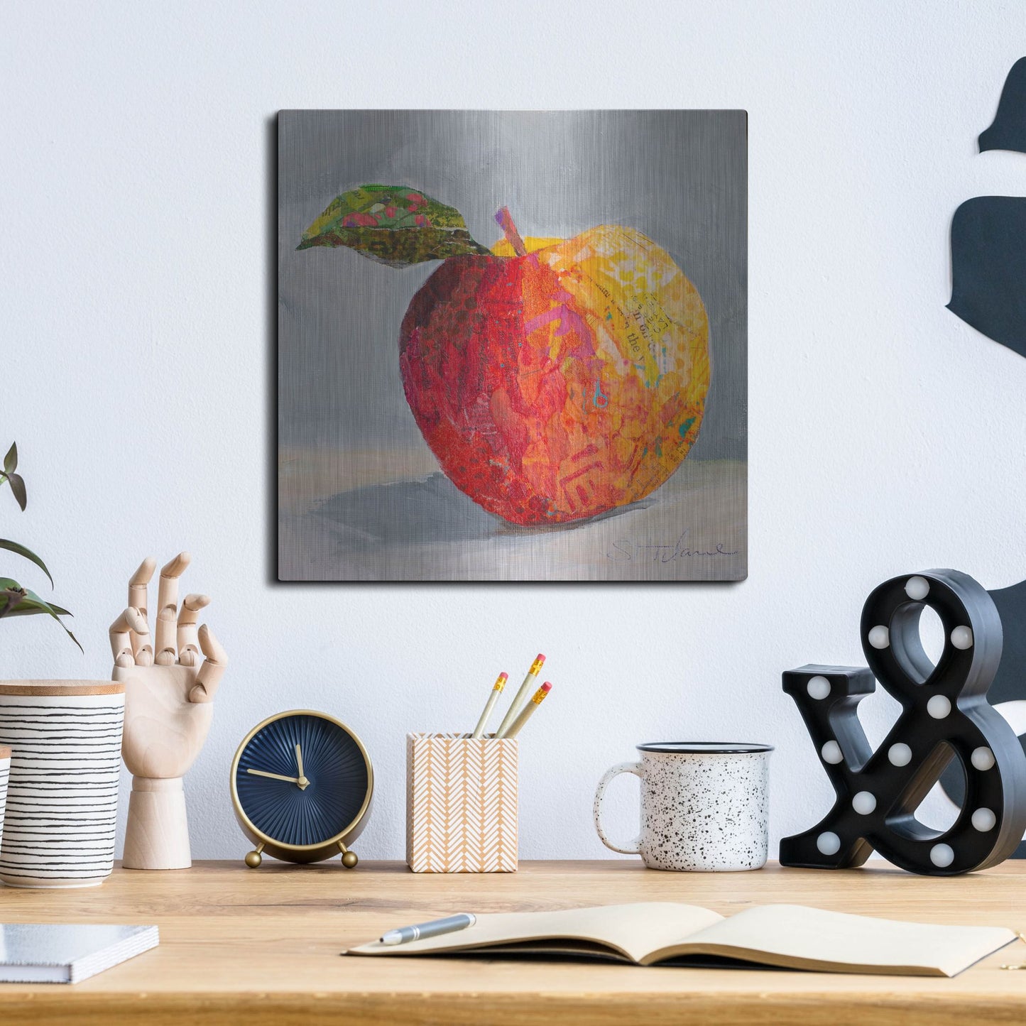 Luxe Metal Art 'A is for Apple' by St. Hilaire Elizabeth, Metal Wall Art,12x12