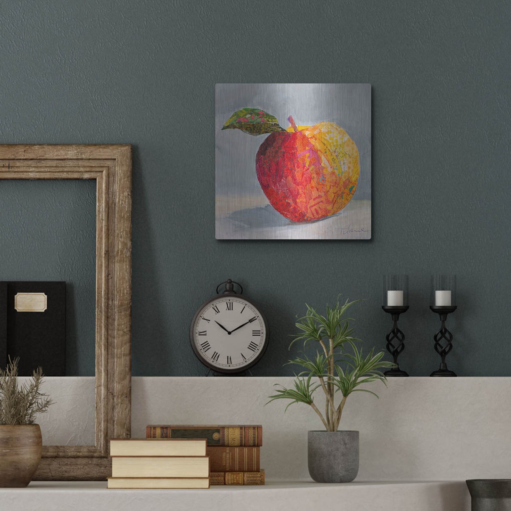 Luxe Metal Art 'A is for Apple' by St. Hilaire Elizabeth, Metal Wall Art,12x12