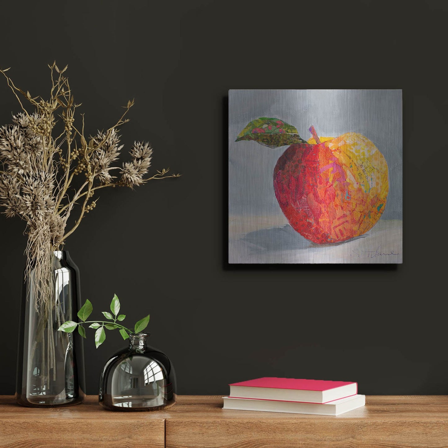 Luxe Metal Art 'A is for Apple' by St. Hilaire Elizabeth, Metal Wall Art,12x12