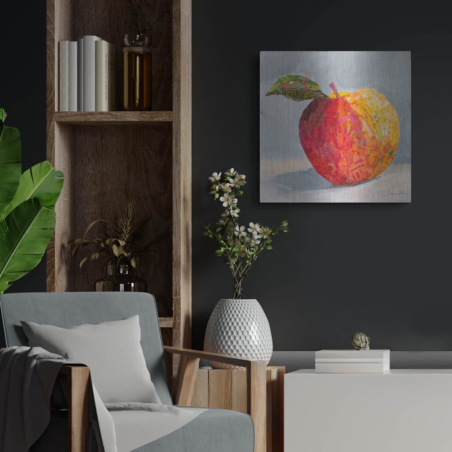 Luxe Metal Art 'A is for Apple' by St. Hilaire Elizabeth, Metal Wall Art,24x24