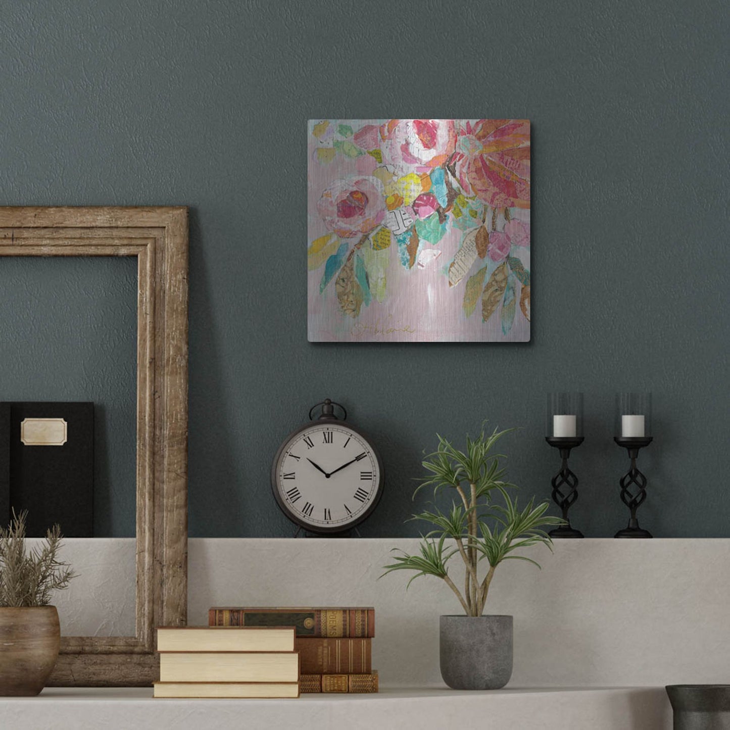 Luxe Metal Art 'Dream Floral 1' by St. Hilaire Elizabeth, Metal Wall Art,12x12