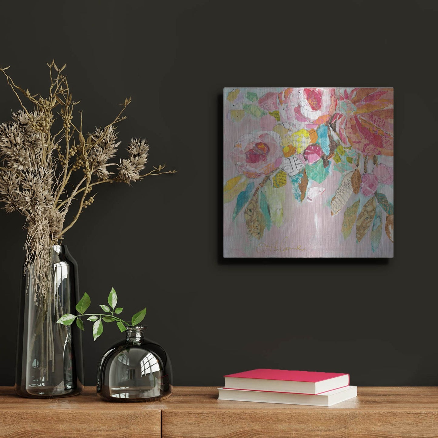 Luxe Metal Art 'Dream Floral 1' by St. Hilaire Elizabeth, Metal Wall Art,12x12