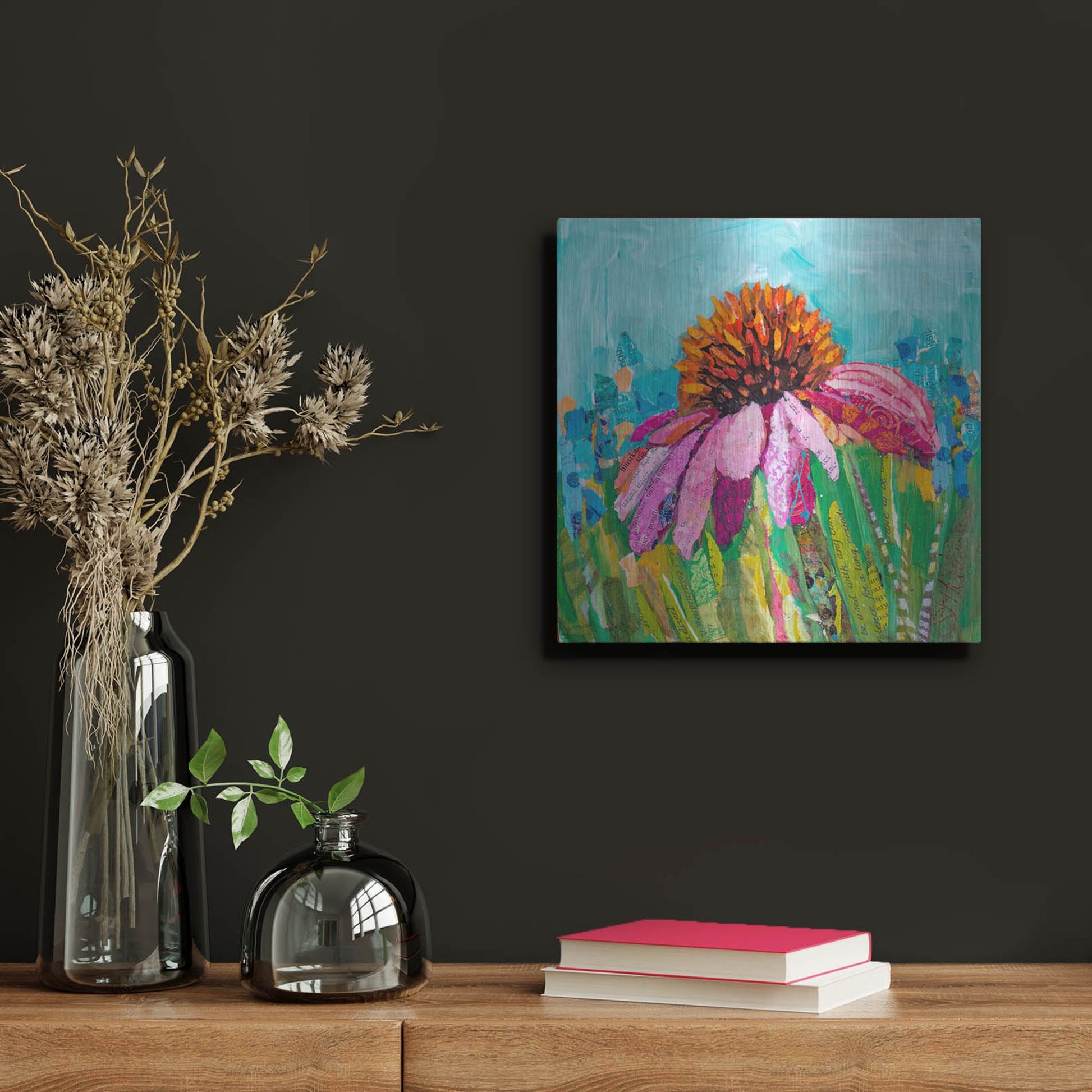 Luxe Metal Art 'Coneflower' by St. Hilaire Elizabeth, Metal Wall Art,12x12