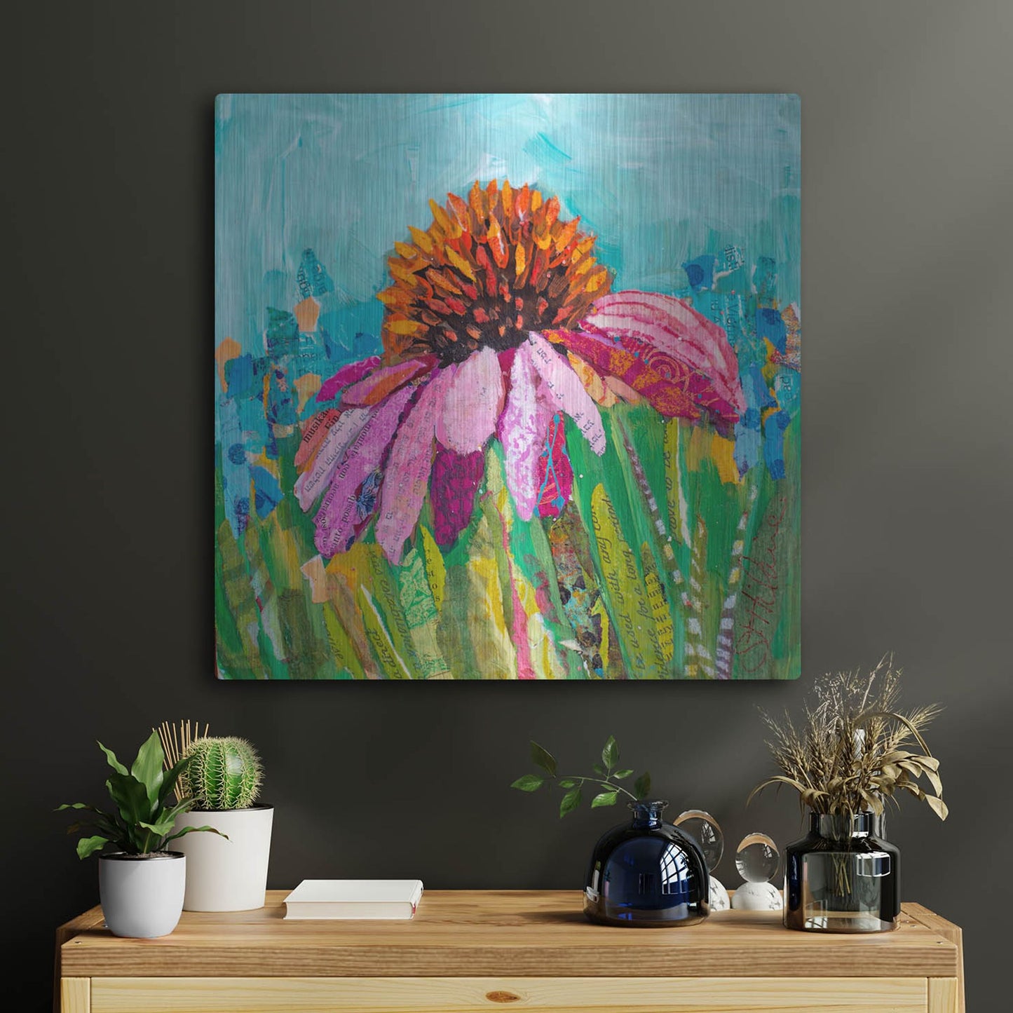 Luxe Metal Art 'Coneflower' by St. Hilaire Elizabeth, Metal Wall Art,24x24