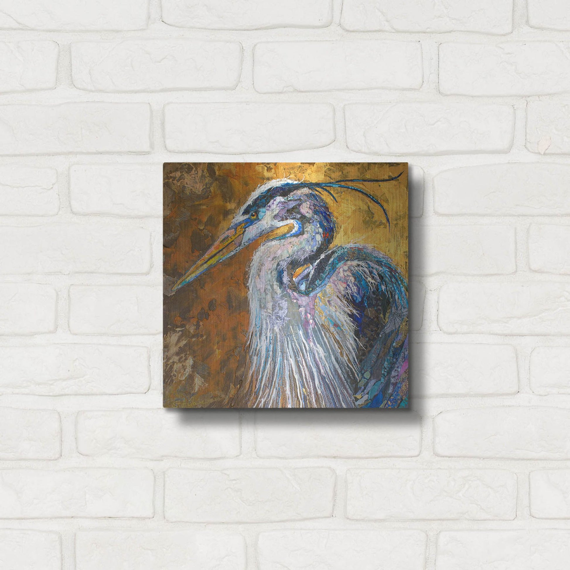 Luxe Metal Art 'Great Blue Heron' by St. Hilaire Elizabeth, Metal Wall Art,12x12