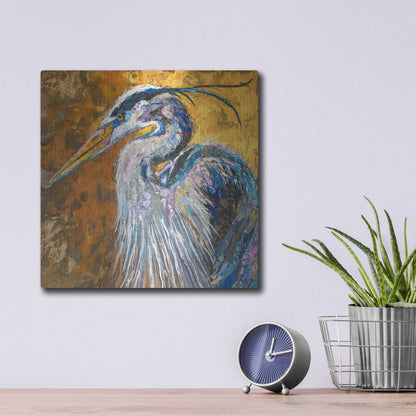 Luxe Metal Art 'Great Blue Heron' by St. Hilaire Elizabeth, Metal Wall Art,12x12