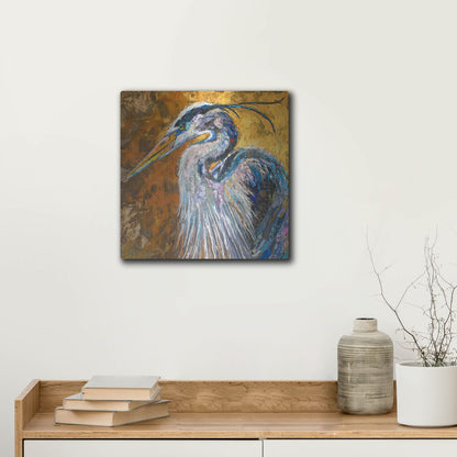 Luxe Metal Art 'Great Blue Heron' by St. Hilaire Elizabeth, Metal Wall Art,12x12