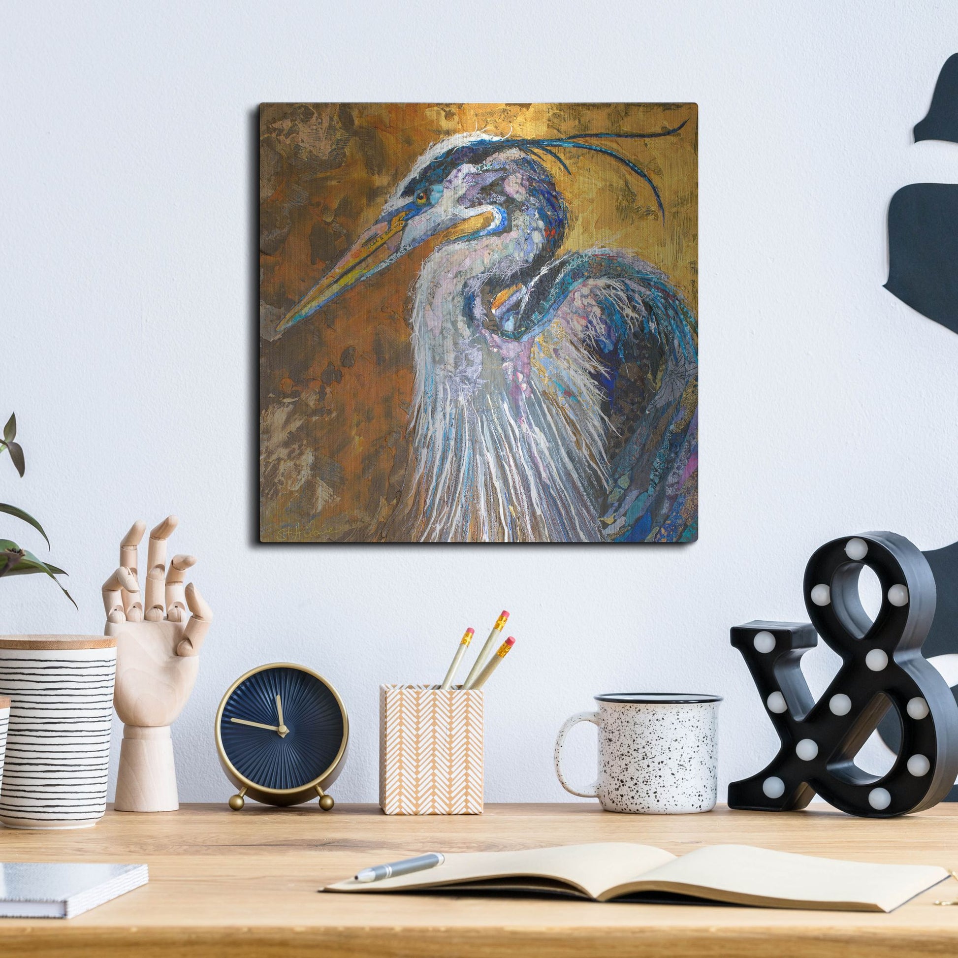 Luxe Metal Art 'Great Blue Heron' by St. Hilaire Elizabeth, Metal Wall Art,12x12