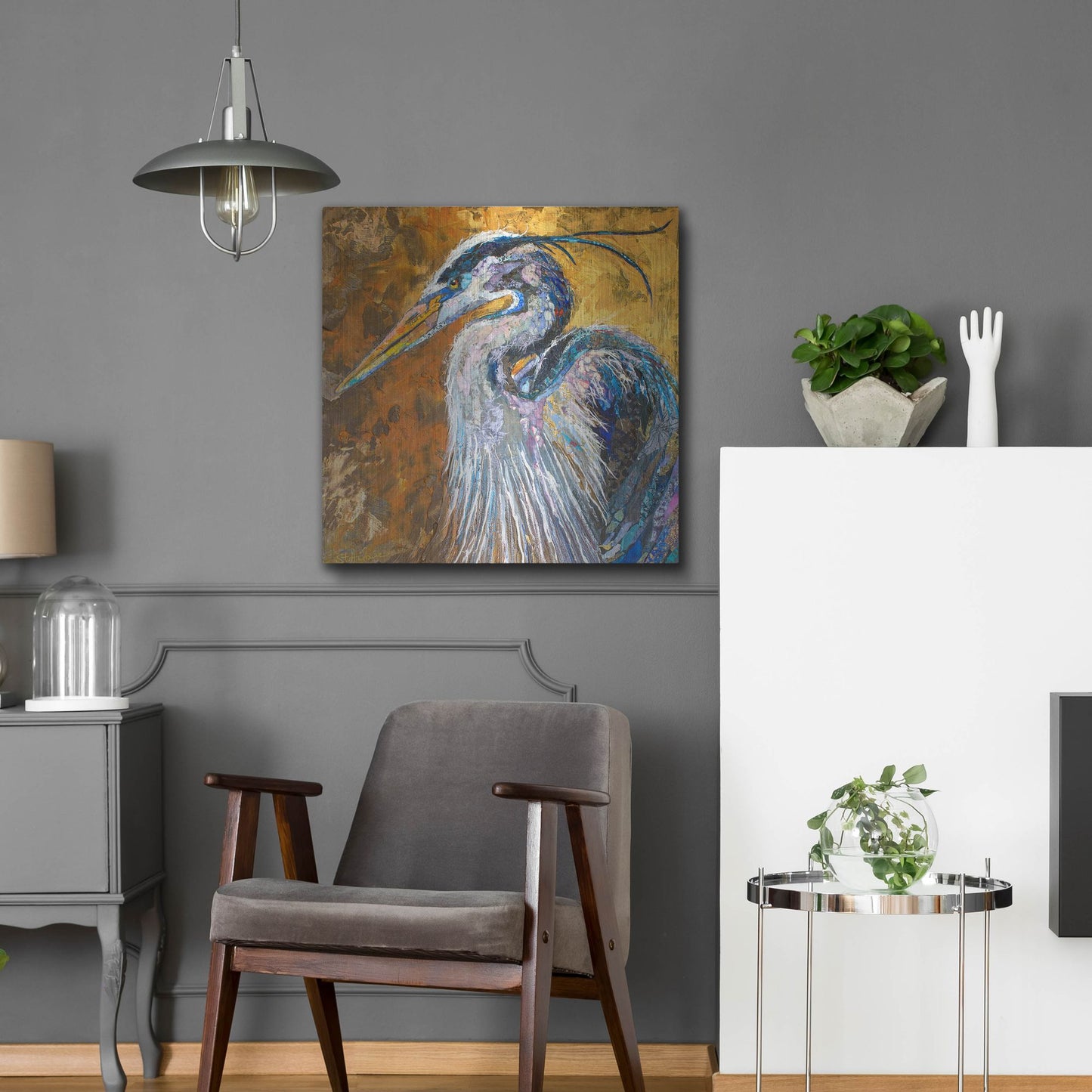 Luxe Metal Art 'Great Blue Heron' by St. Hilaire Elizabeth, Metal Wall Art,24x24