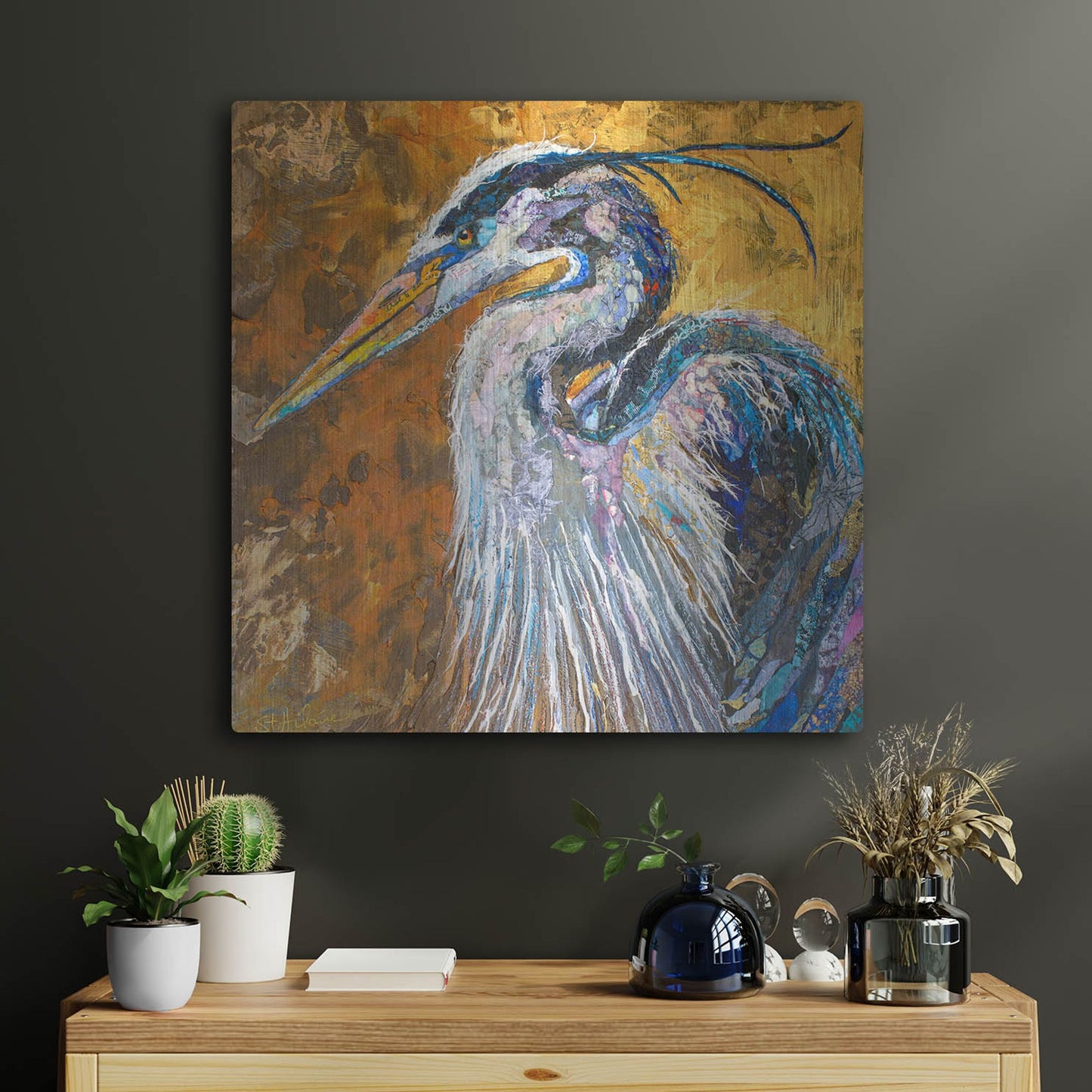 Luxe Metal Art 'Great Blue Heron' by St. Hilaire Elizabeth, Metal Wall Art,24x24