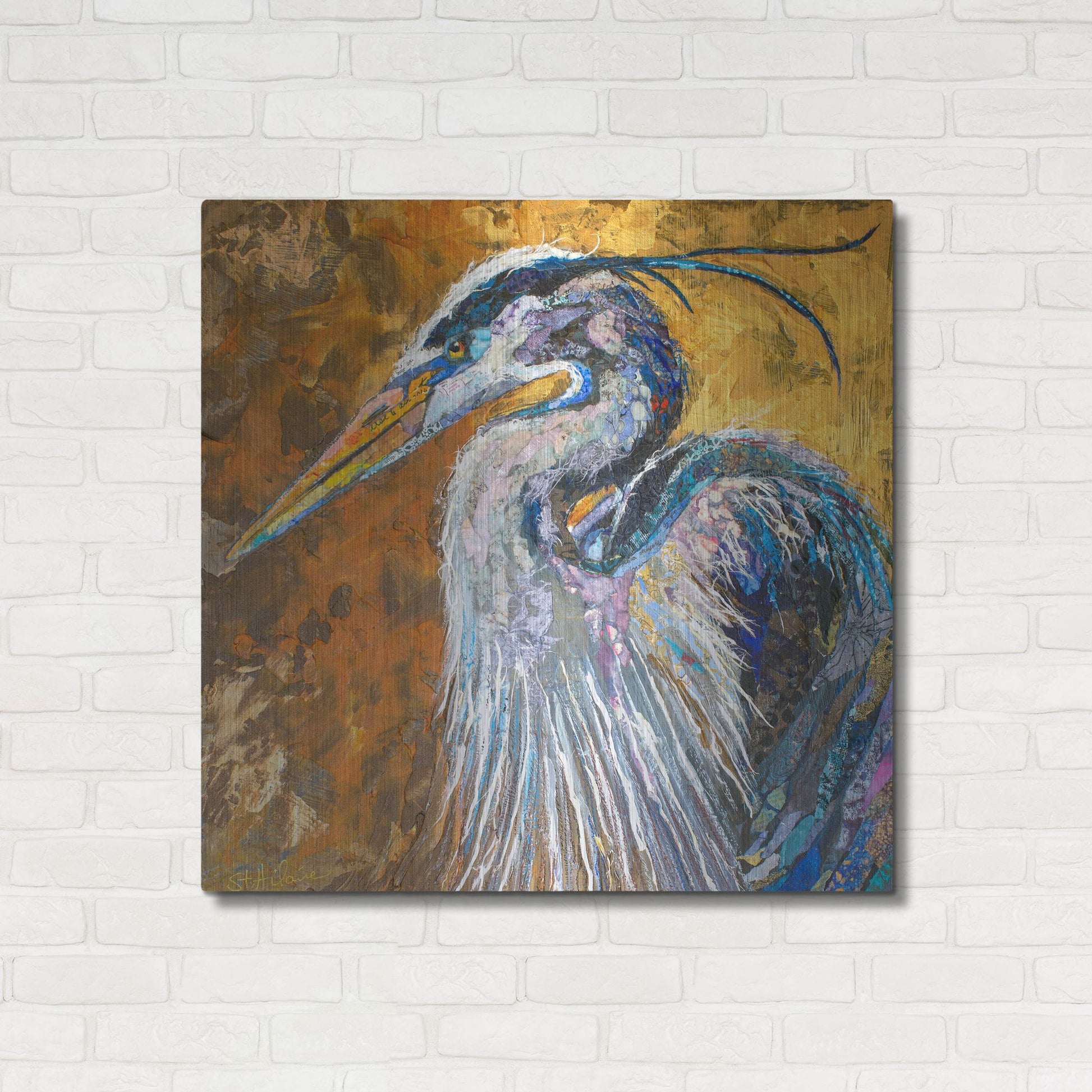 Luxe Metal Art 'Great Blue Heron' by St. Hilaire Elizabeth, Metal Wall Art,36x36