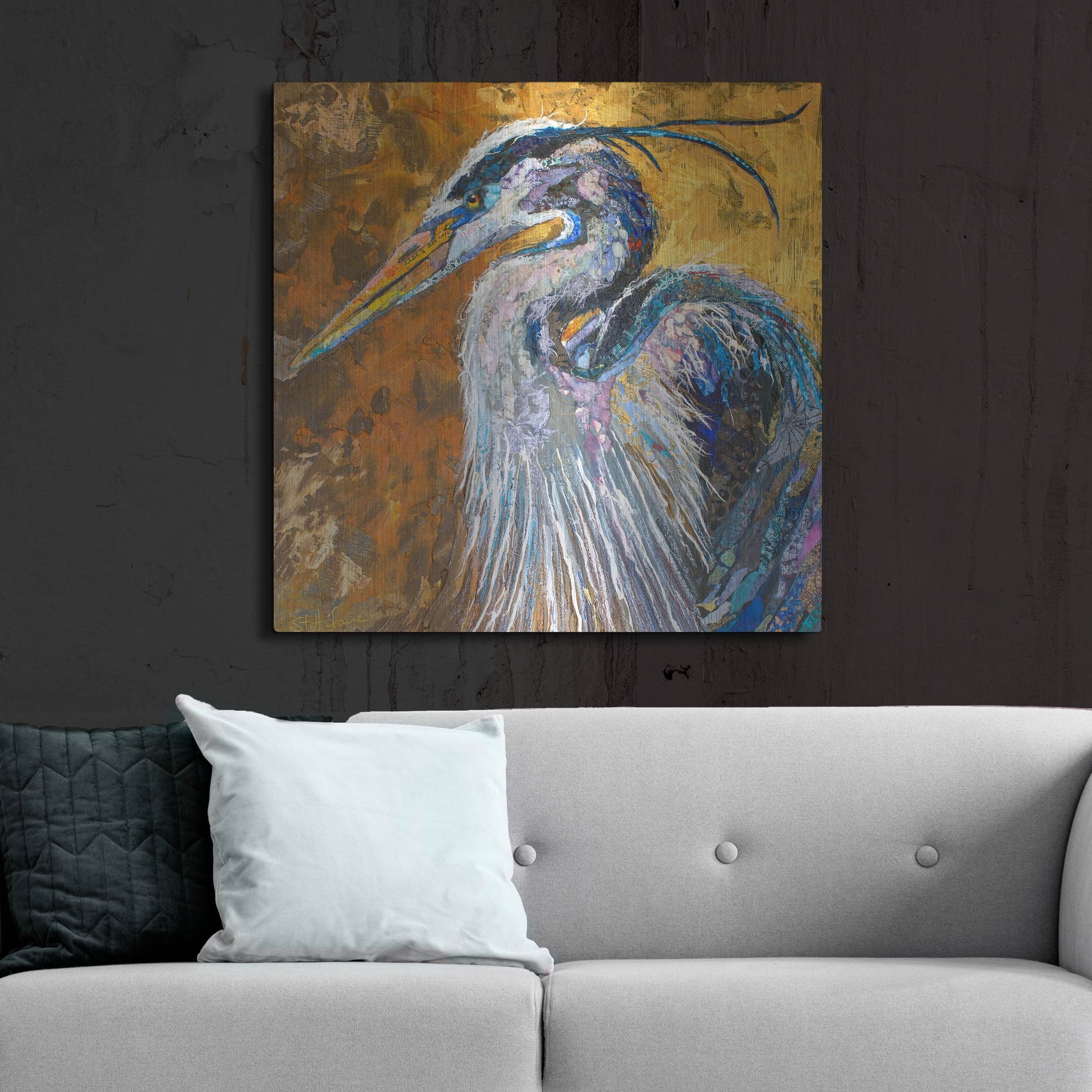 Luxe Metal Art 'Great Blue Heron' by St. Hilaire Elizabeth, Metal Wall Art,36x36