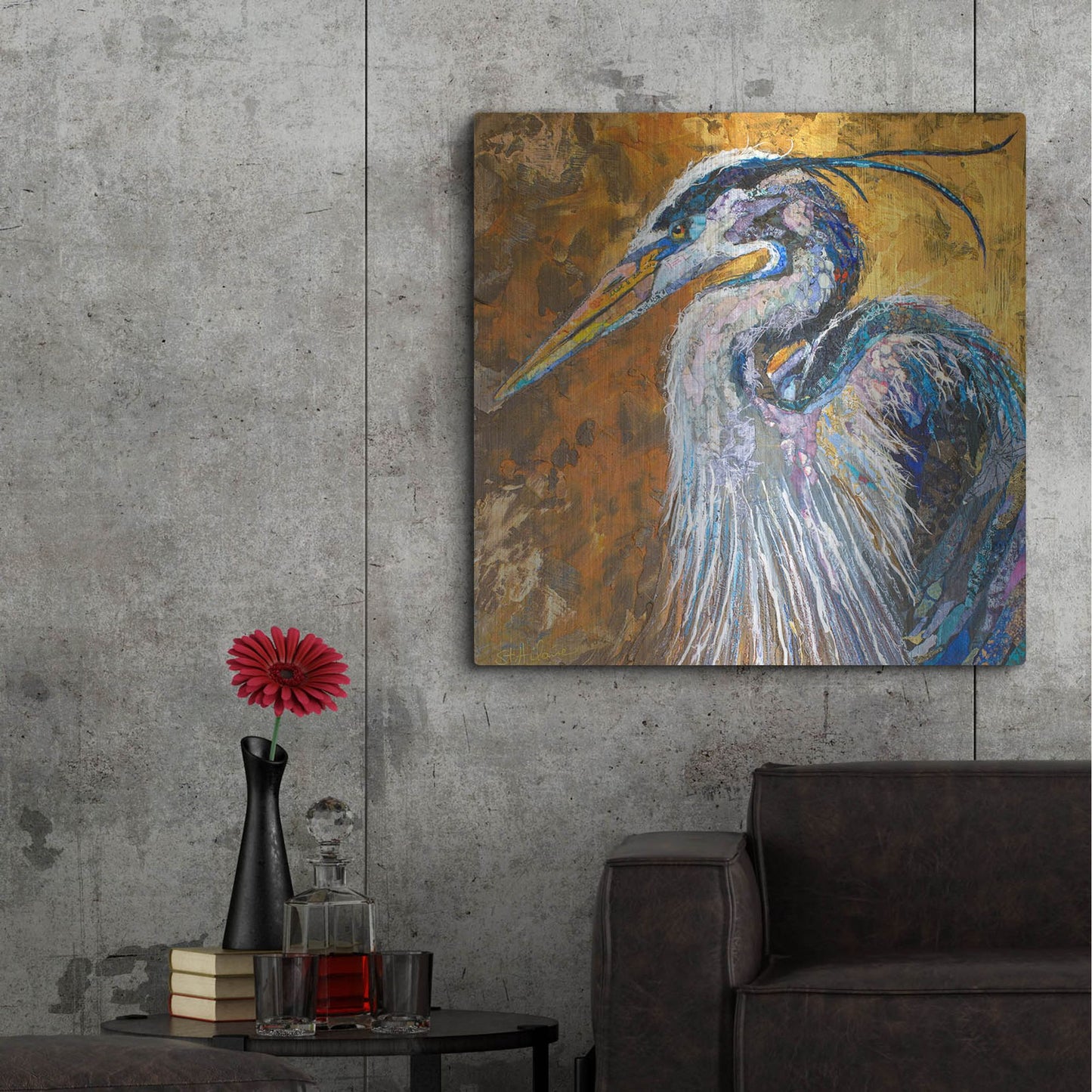 Luxe Metal Art 'Great Blue Heron' by St. Hilaire Elizabeth, Metal Wall Art,36x36