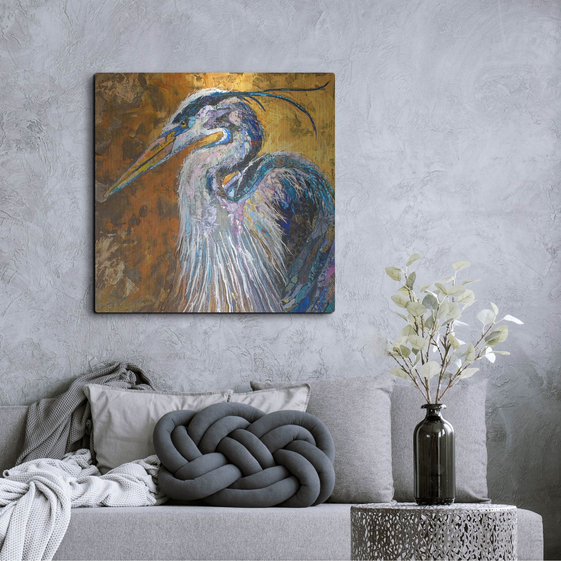 Luxe Metal Art 'Great Blue Heron' by St. Hilaire Elizabeth, Metal Wall Art,36x36