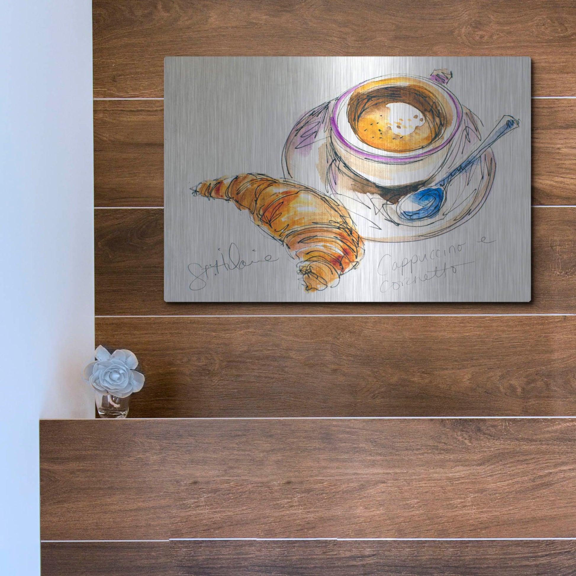 Luxe Metal Art 'Cappuccino e Cornetto' by St. Hilaire Elizabeth, Metal Wall Art,16x12