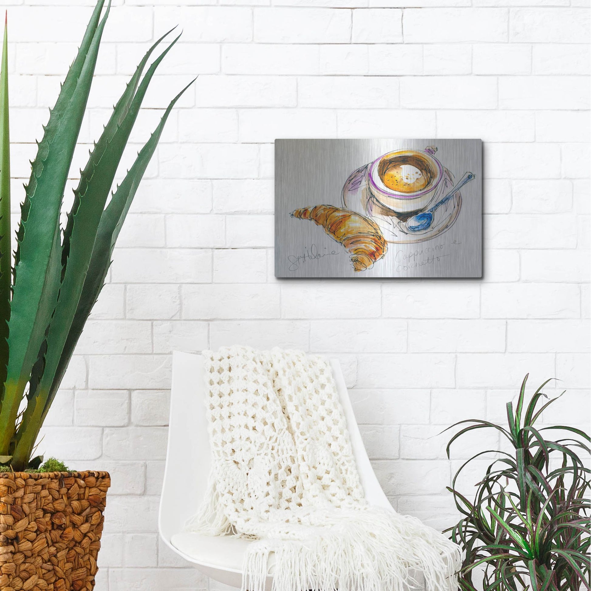 Luxe Metal Art 'Cappuccino e Cornetto' by St. Hilaire Elizabeth, Metal Wall Art,16x12