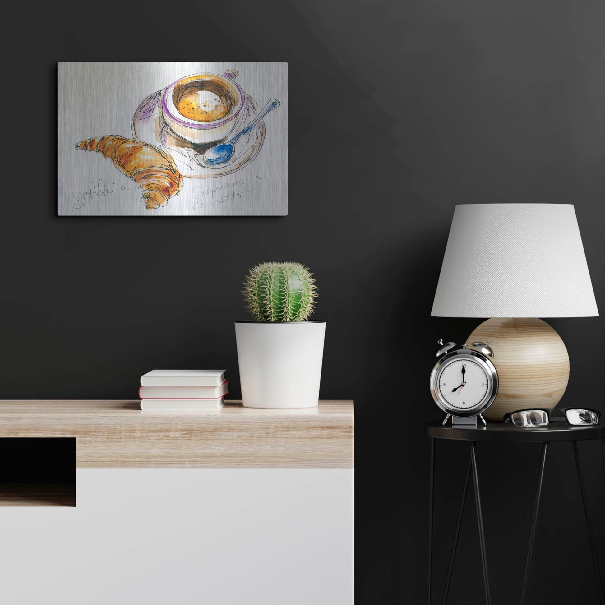 Luxe Metal Art 'Cappuccino e Cornetto' by St. Hilaire Elizabeth, Metal Wall Art,24x16