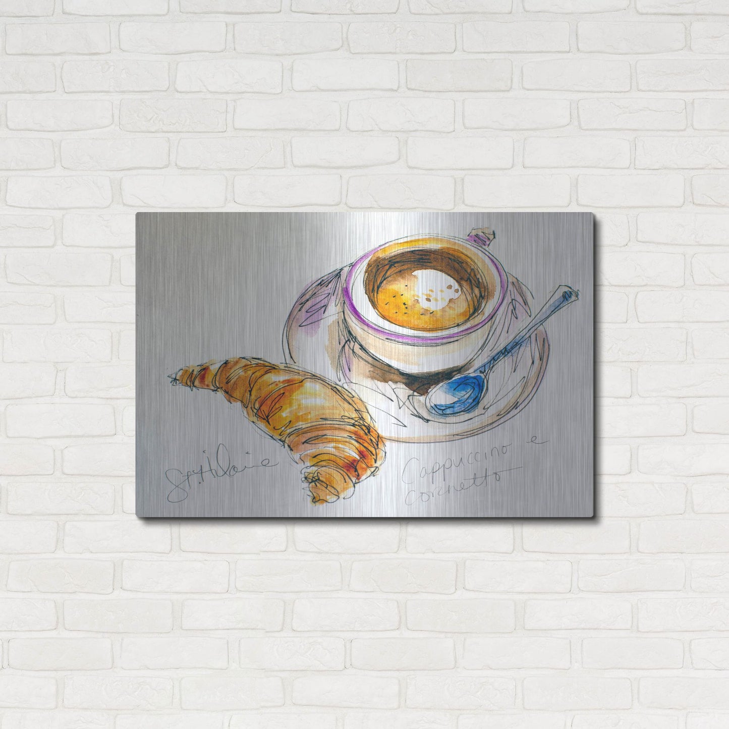 Luxe Metal Art 'Cappuccino e Cornetto' by St. Hilaire Elizabeth, Metal Wall Art,36x24