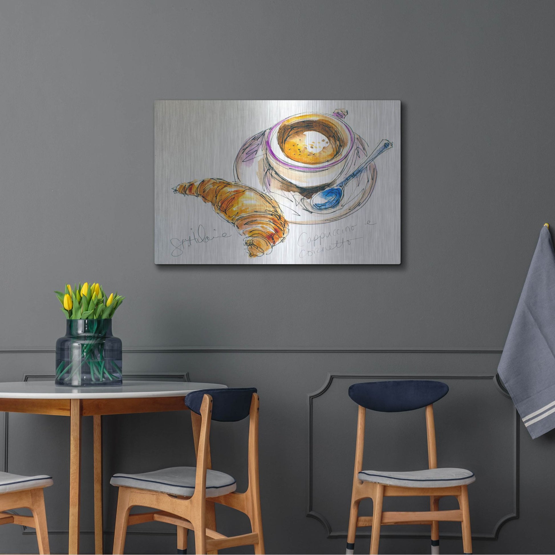 Luxe Metal Art 'Cappuccino e Cornetto' by St. Hilaire Elizabeth, Metal Wall Art,36x24