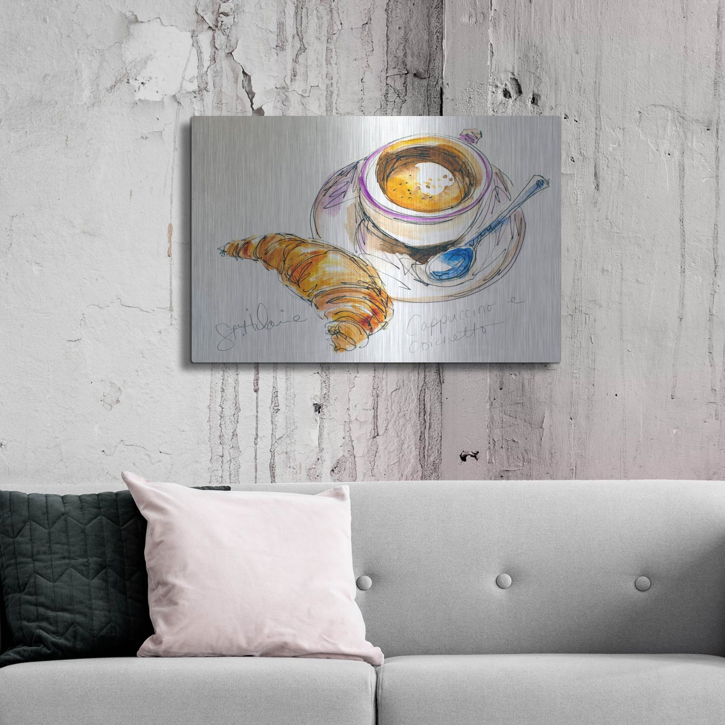 Luxe Metal Art 'Cappuccino e Cornetto' by St. Hilaire Elizabeth, Metal Wall Art,36x24