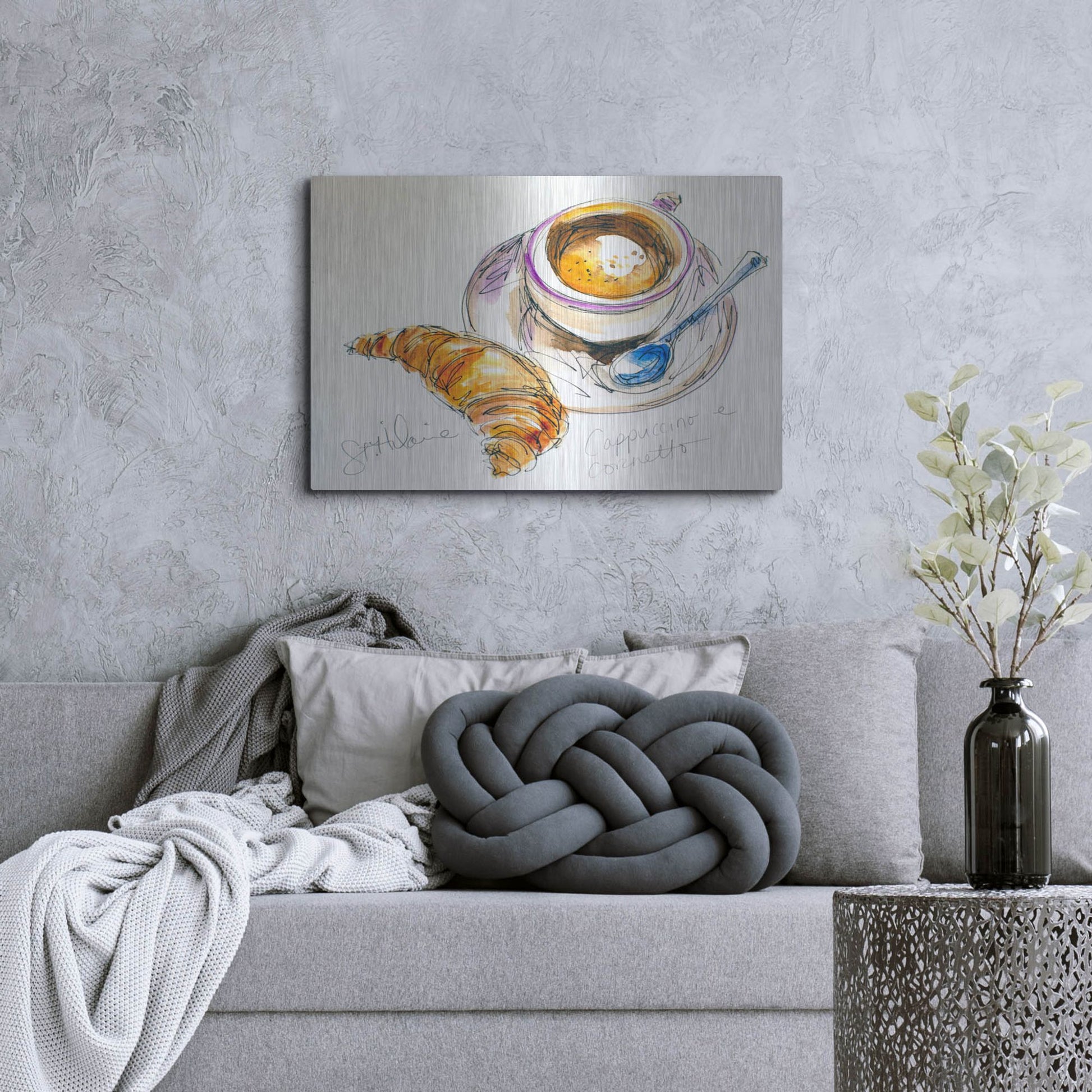 Luxe Metal Art 'Cappuccino e Cornetto' by St. Hilaire Elizabeth, Metal Wall Art,36x24