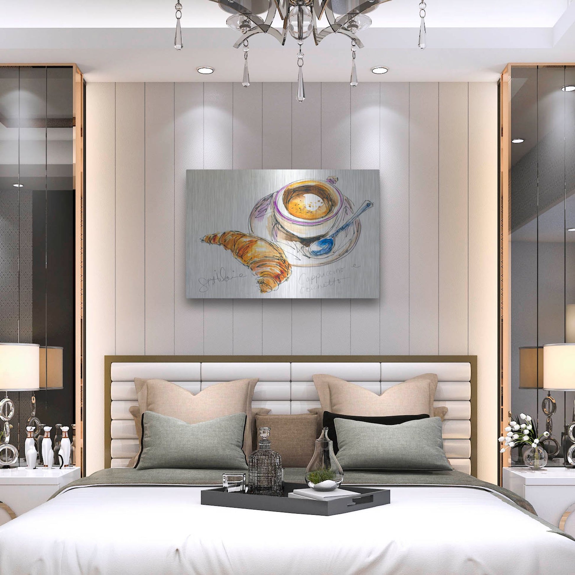 Luxe Metal Art 'Cappuccino e Cornetto' by St. Hilaire Elizabeth, Metal Wall Art,36x24