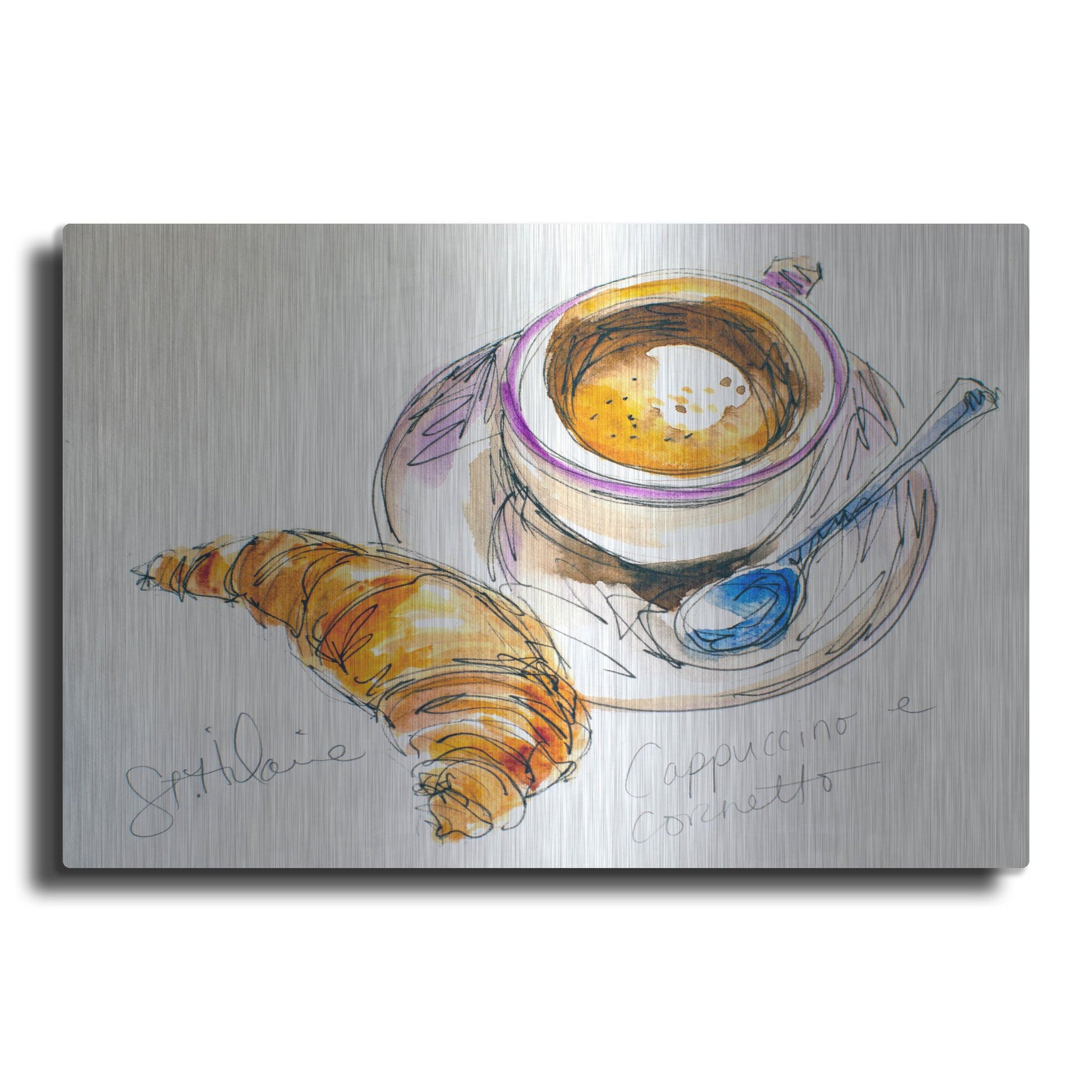 Luxe Metal Art 'Cappuccino e Cornetto' by St. Hilaire Elizabeth, Metal Wall Art