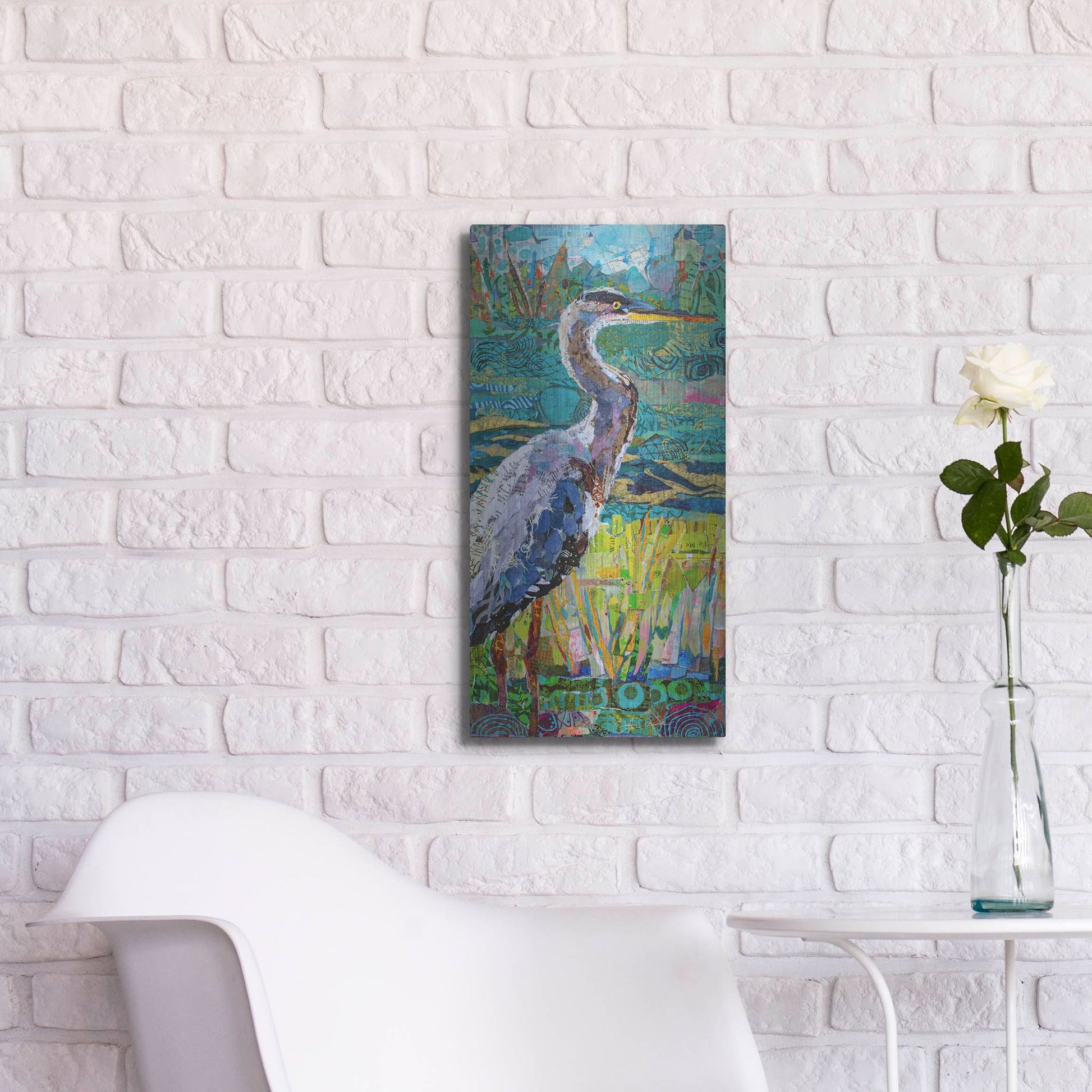 Luxe Metal Art 'Great Blue Heron 2' by St. Hilaire Elizabeth, Metal Wall Art,12x24