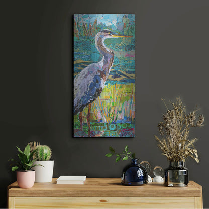 Luxe Metal Art 'Great Blue Heron 2' by St. Hilaire Elizabeth, Metal Wall Art,12x24