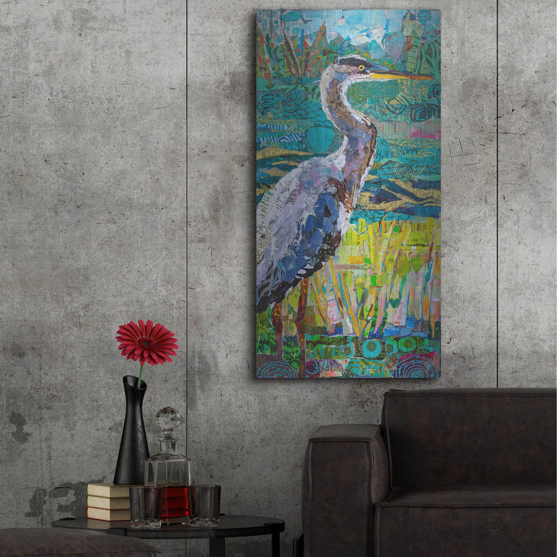 Luxe Metal Art 'Great Blue Heron 2' by St. Hilaire Elizabeth, Metal Wall Art,24x48