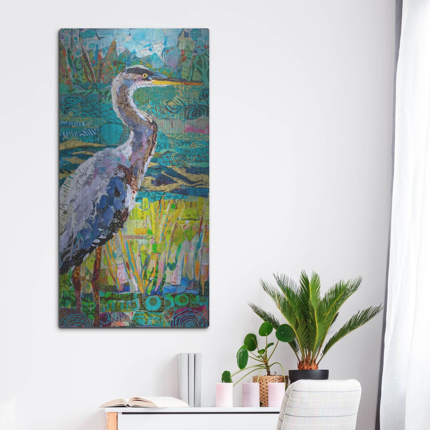 Luxe Metal Art 'Great Blue Heron 2' by St. Hilaire Elizabeth, Metal Wall Art,24x48