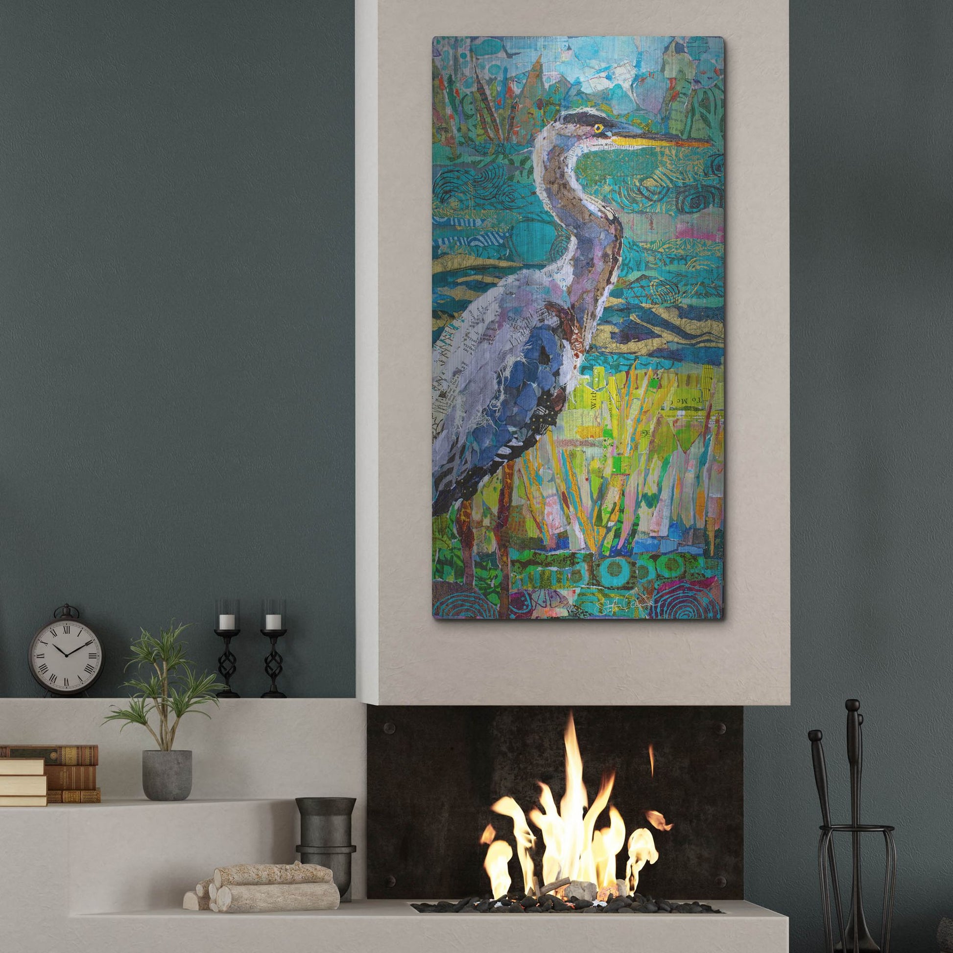 Luxe Metal Art 'Great Blue Heron 2' by St. Hilaire Elizabeth, Metal Wall Art,24x48