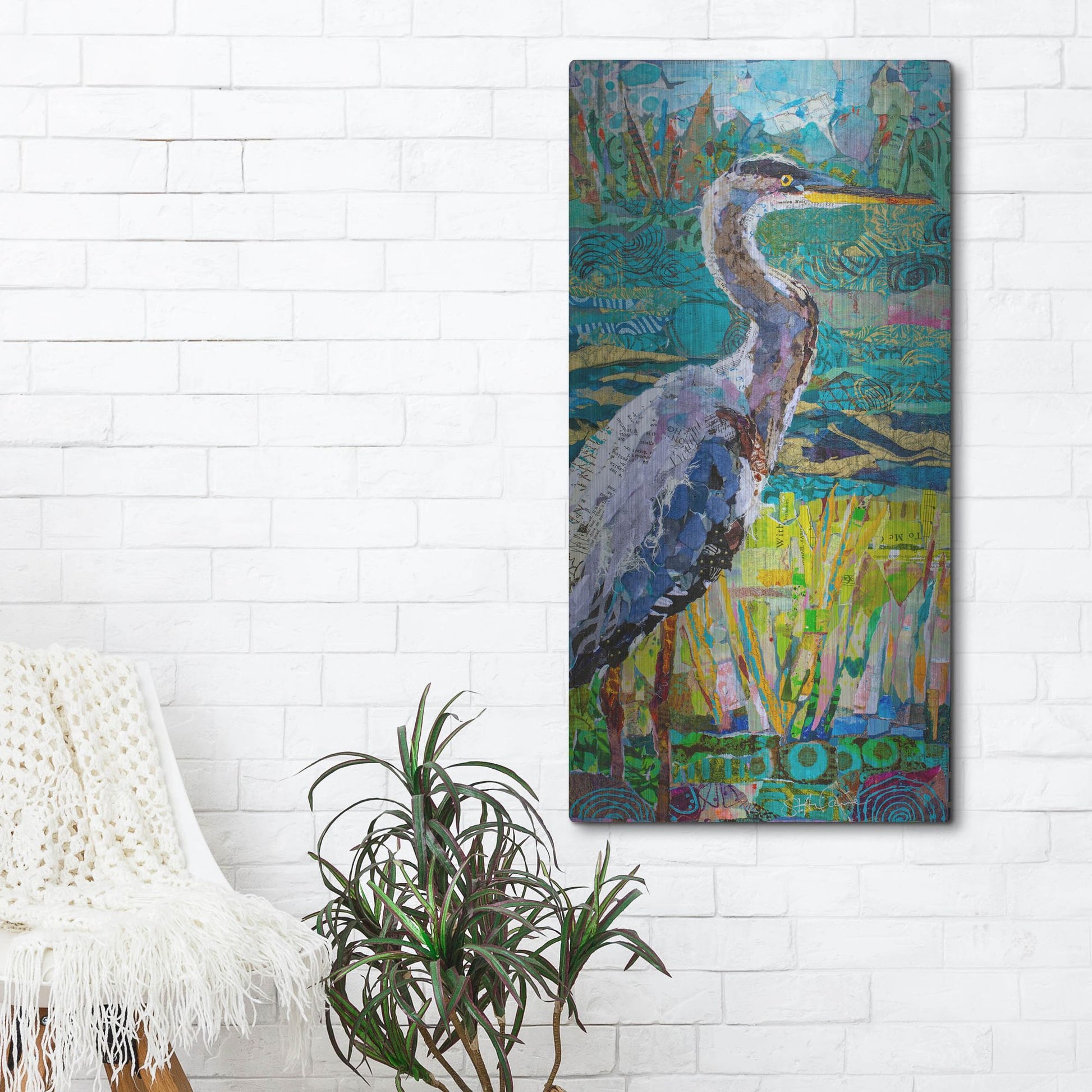 Luxe Metal Art 'Great Blue Heron 2' by St. Hilaire Elizabeth, Metal Wall Art,24x48