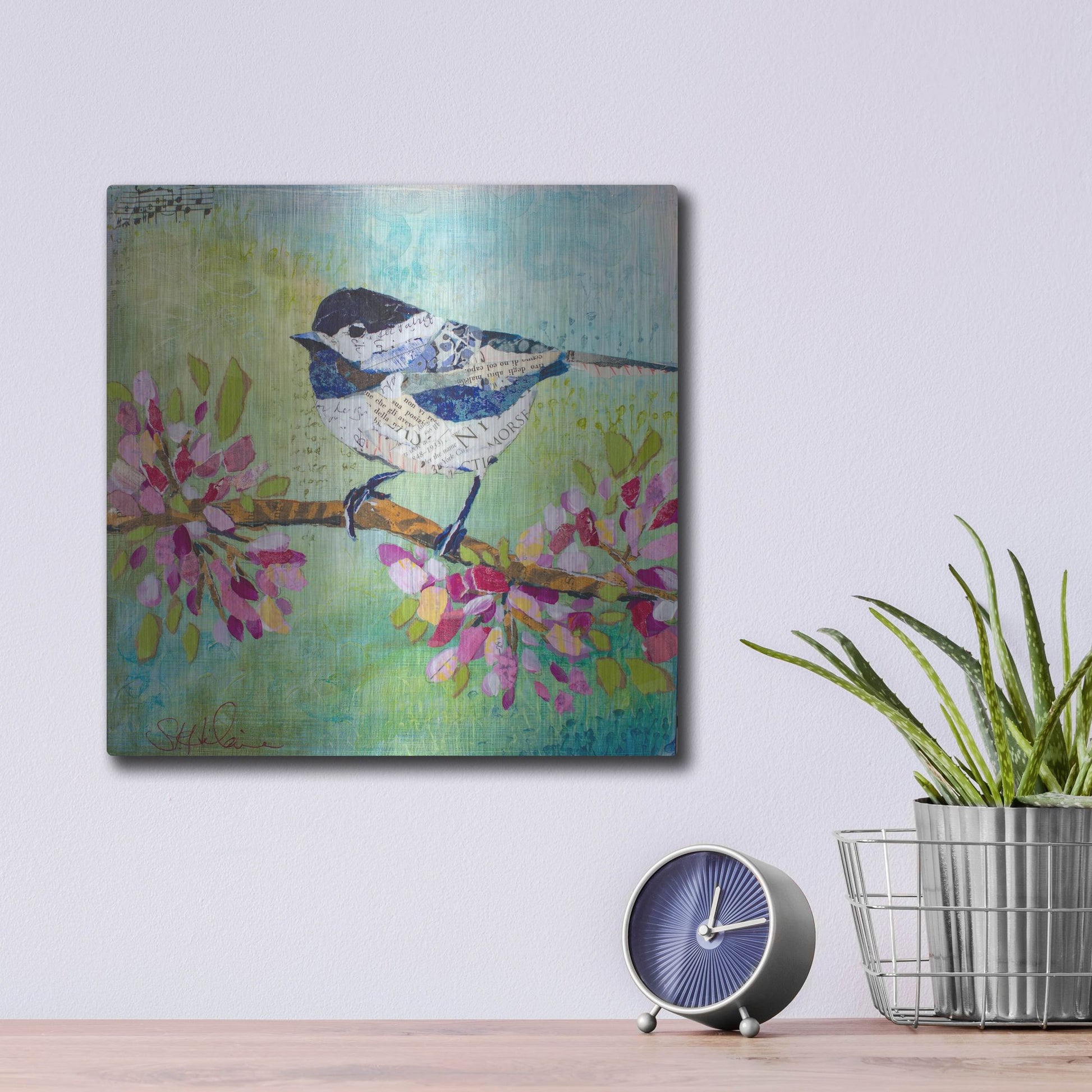 Luxe Metal Art 'Chirpy Chickadee' by St. Hilaire Elizabeth, Metal Wall Art,12x12