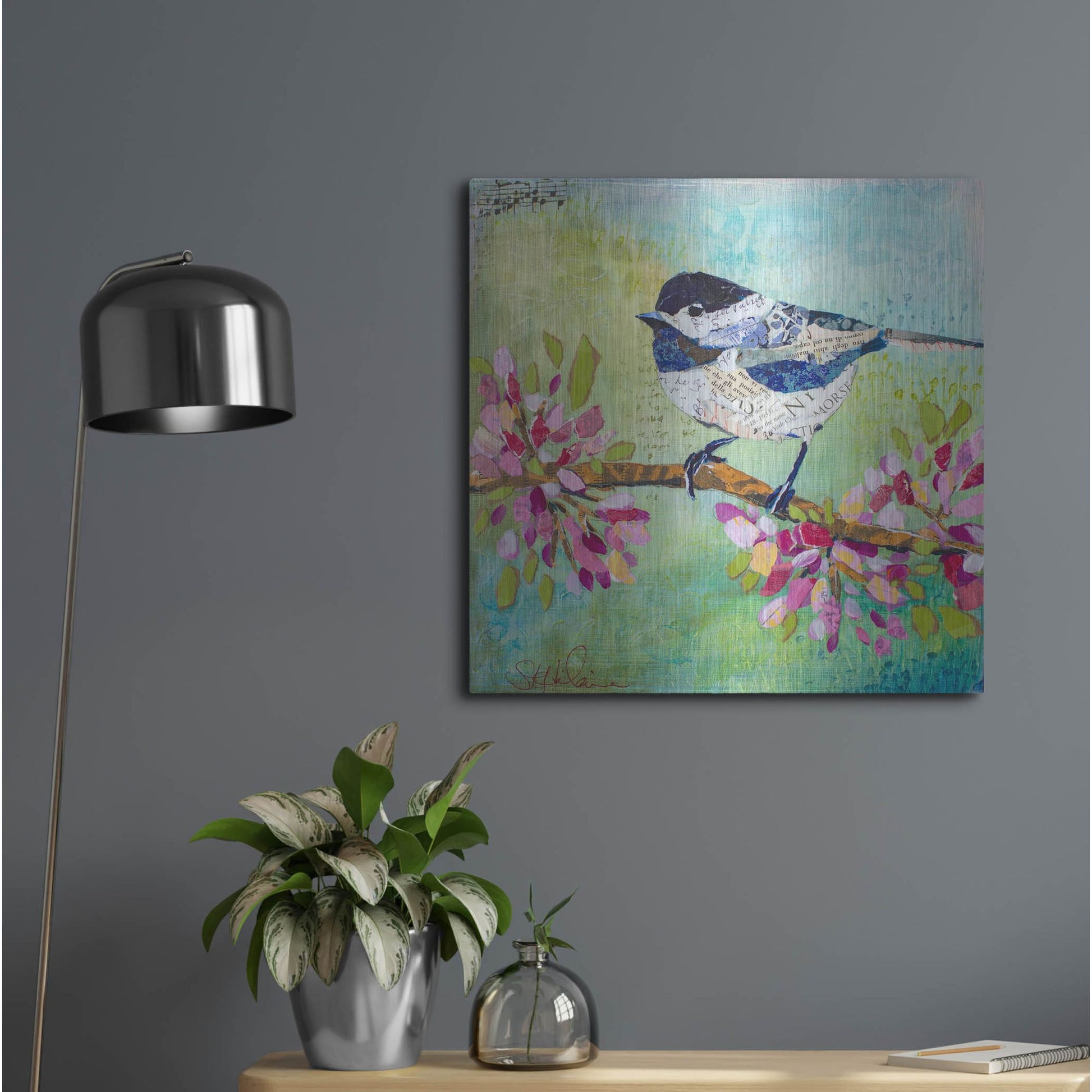 Luxe Metal Art 'Chirpy Chickadee' by St. Hilaire Elizabeth, Metal Wall Art,24x24