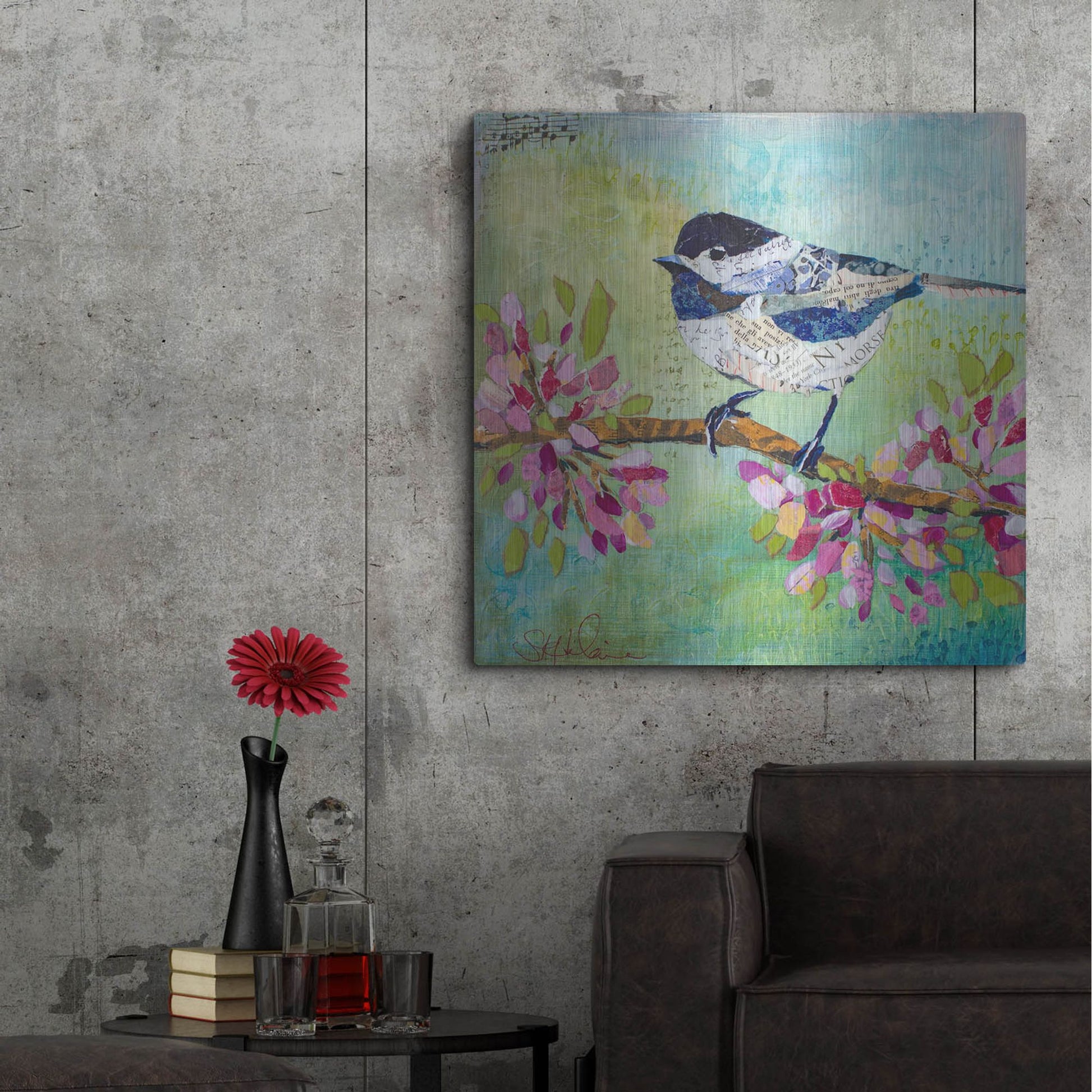 Luxe Metal Art 'Chirpy Chickadee' by St. Hilaire Elizabeth, Metal Wall Art,36x36