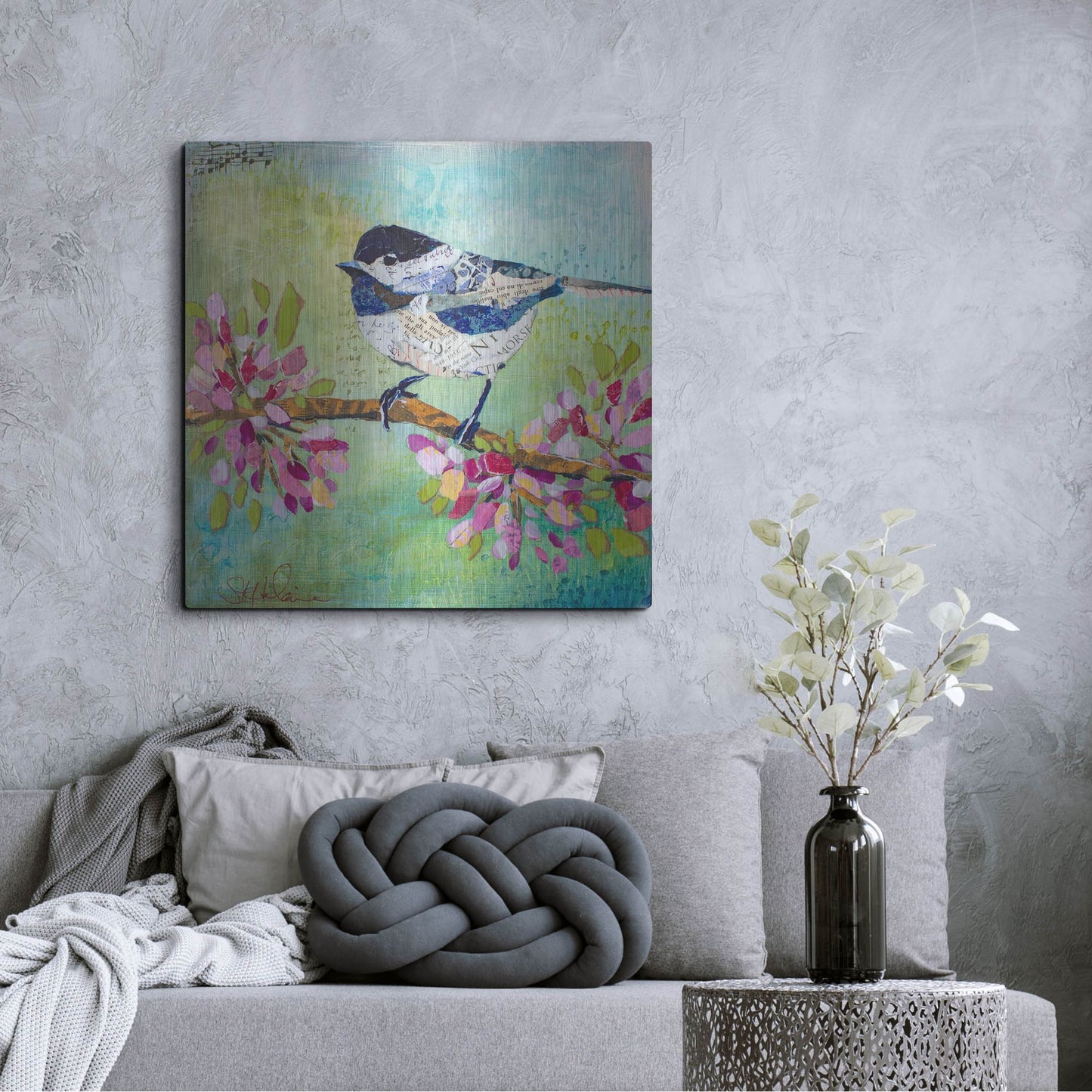 Luxe Metal Art 'Chirpy Chickadee' by St. Hilaire Elizabeth, Metal Wall Art,36x36