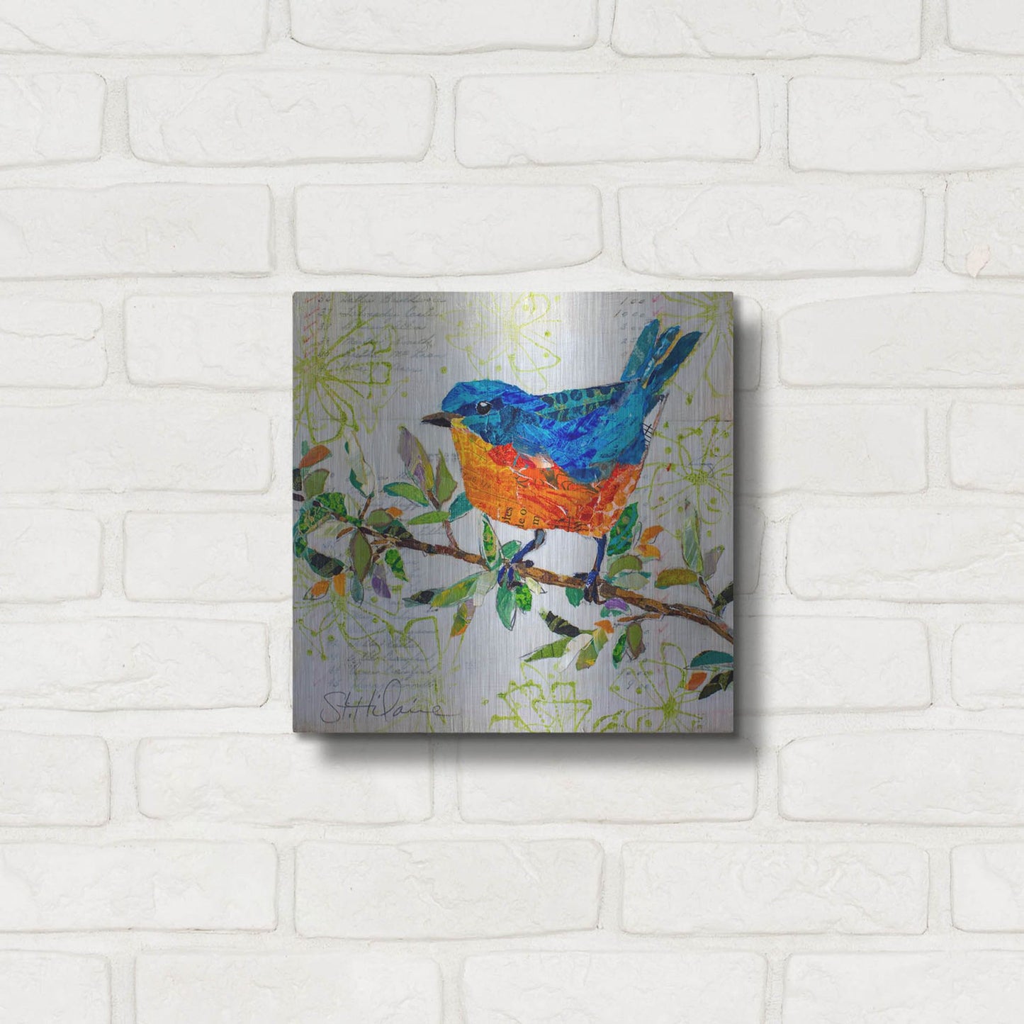 Luxe Metal Art 'Happy Bluebird' by St. Hilaire Elizabeth, Metal Wall Art,12x12