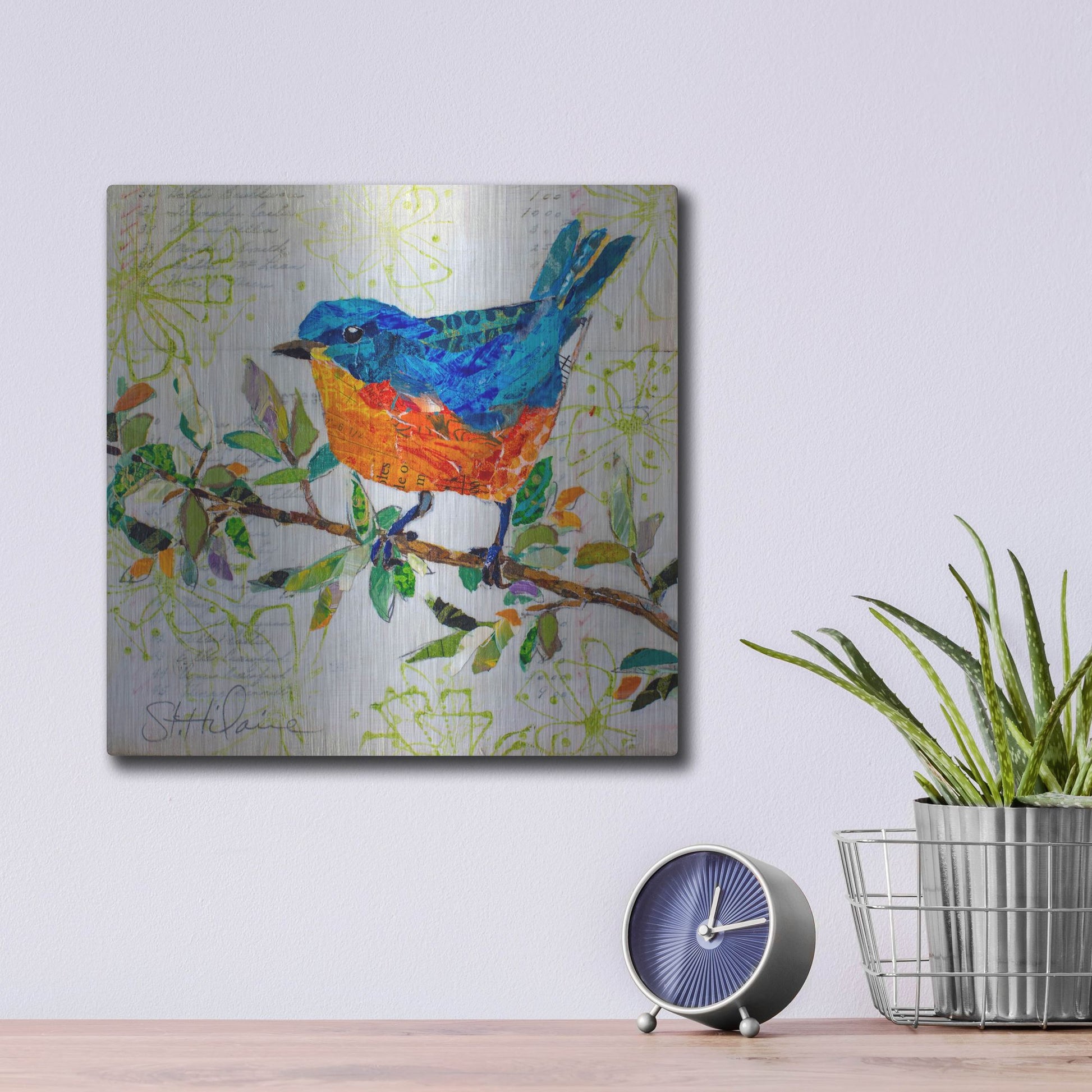 Luxe Metal Art 'Happy Bluebird' by St. Hilaire Elizabeth, Metal Wall Art,12x12