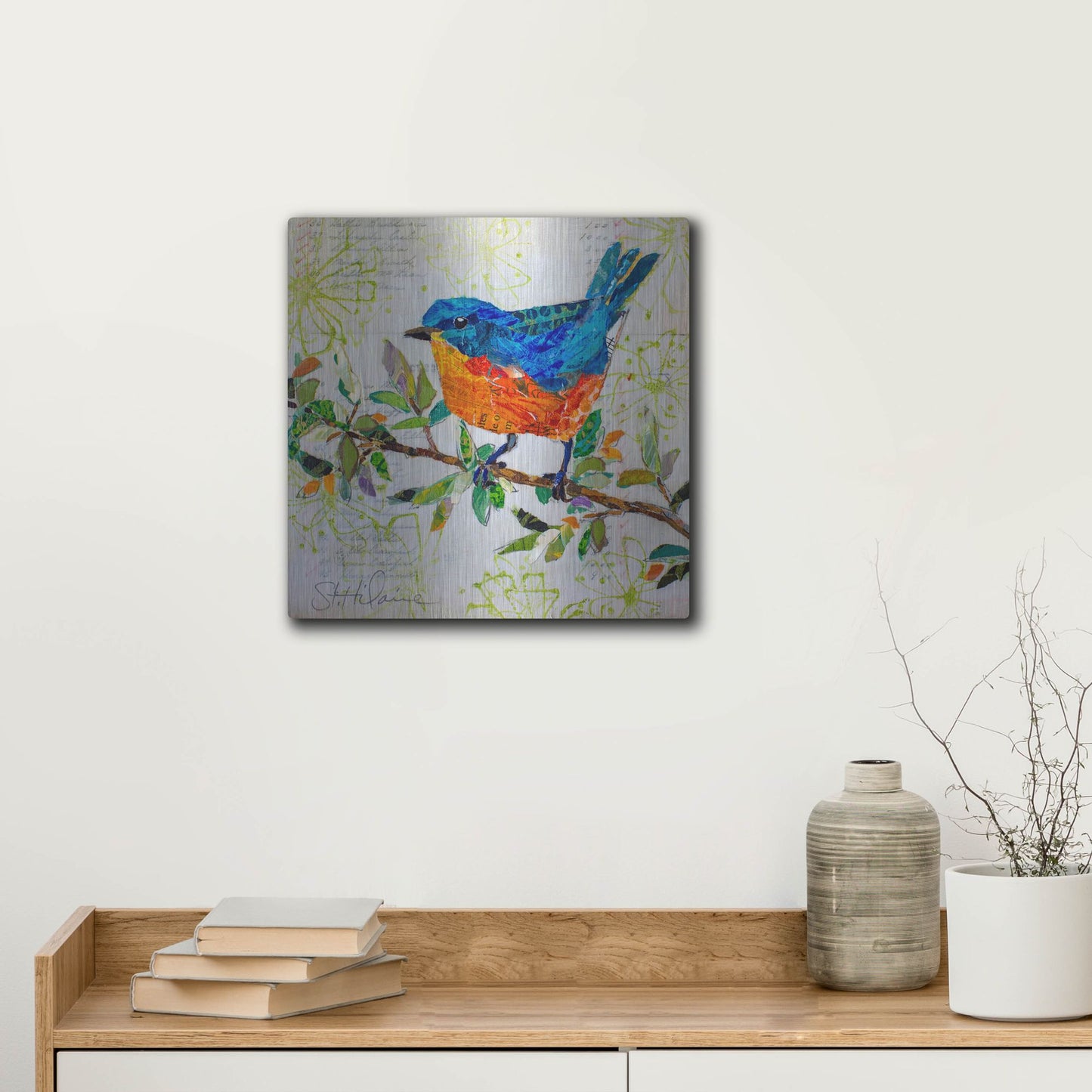 Luxe Metal Art 'Happy Bluebird' by St. Hilaire Elizabeth, Metal Wall Art,12x12