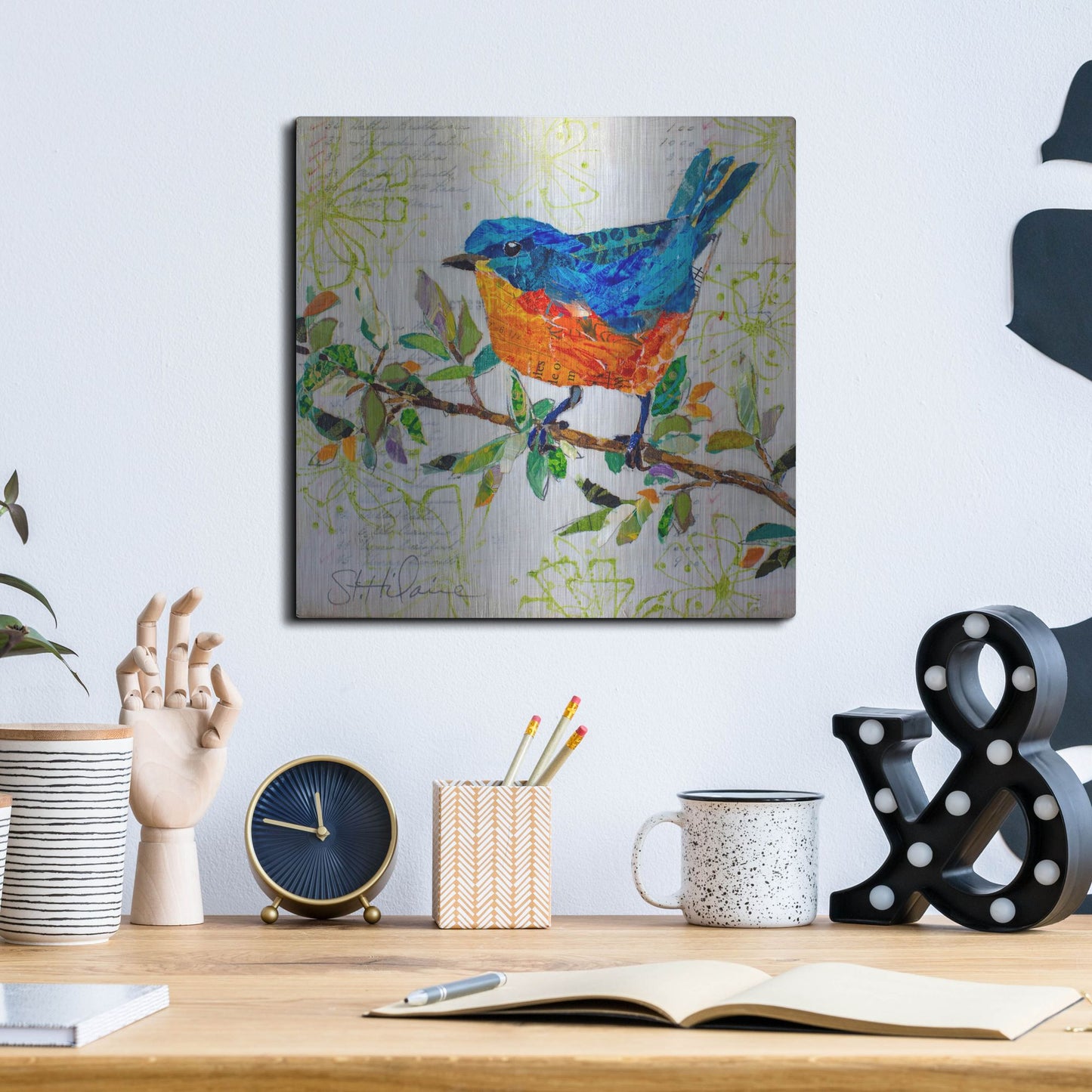 Luxe Metal Art 'Happy Bluebird' by St. Hilaire Elizabeth, Metal Wall Art,12x12