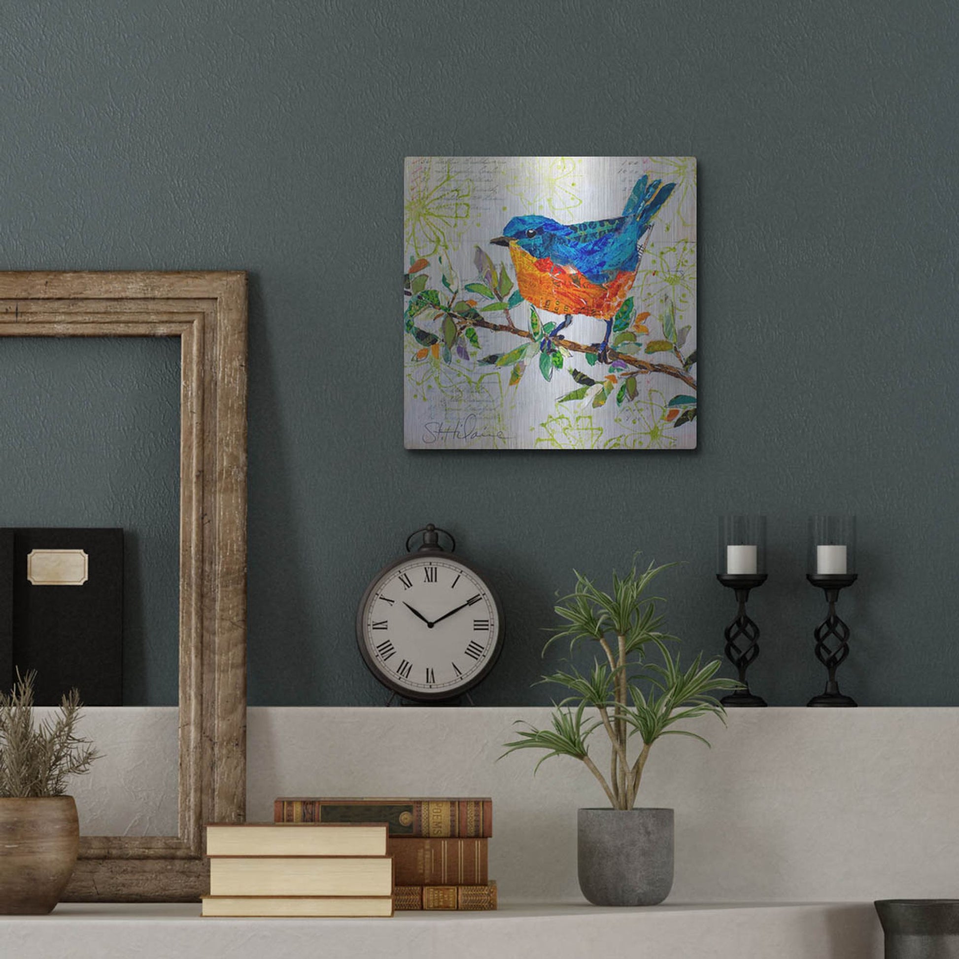 Luxe Metal Art 'Happy Bluebird' by St. Hilaire Elizabeth, Metal Wall Art,12x12