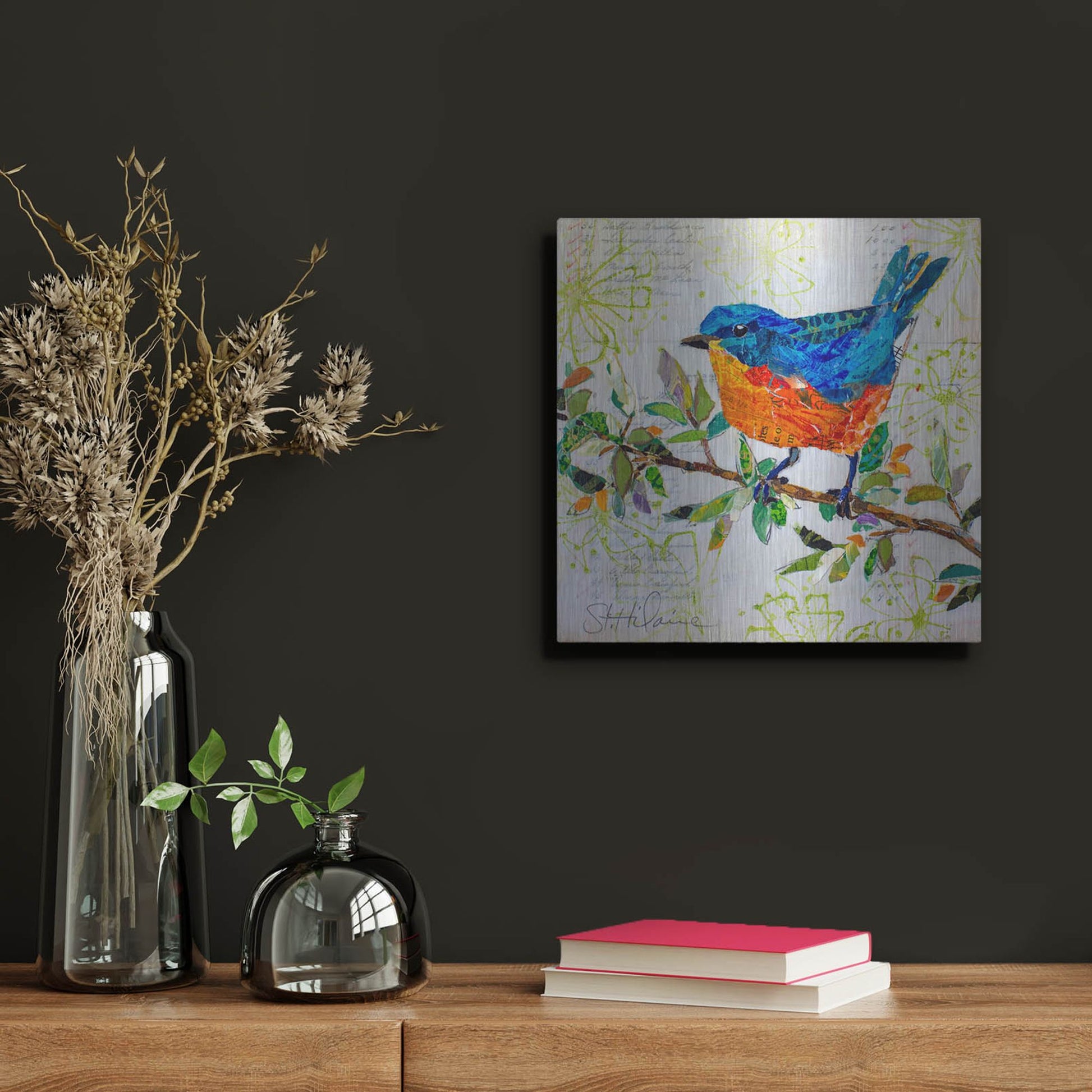 Luxe Metal Art 'Happy Bluebird' by St. Hilaire Elizabeth, Metal Wall Art,12x12